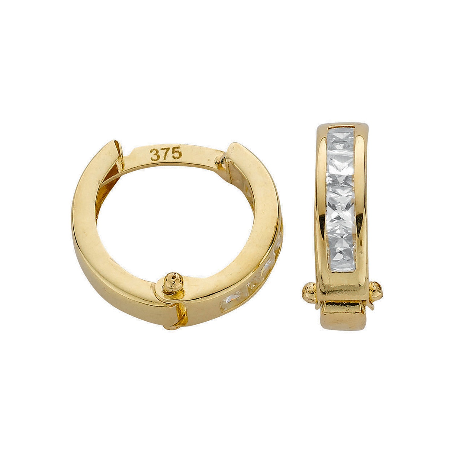 Yellow Gold 12mm Princess Cut Cubic Zirconia Hinged Huggies - 9ct Gold
