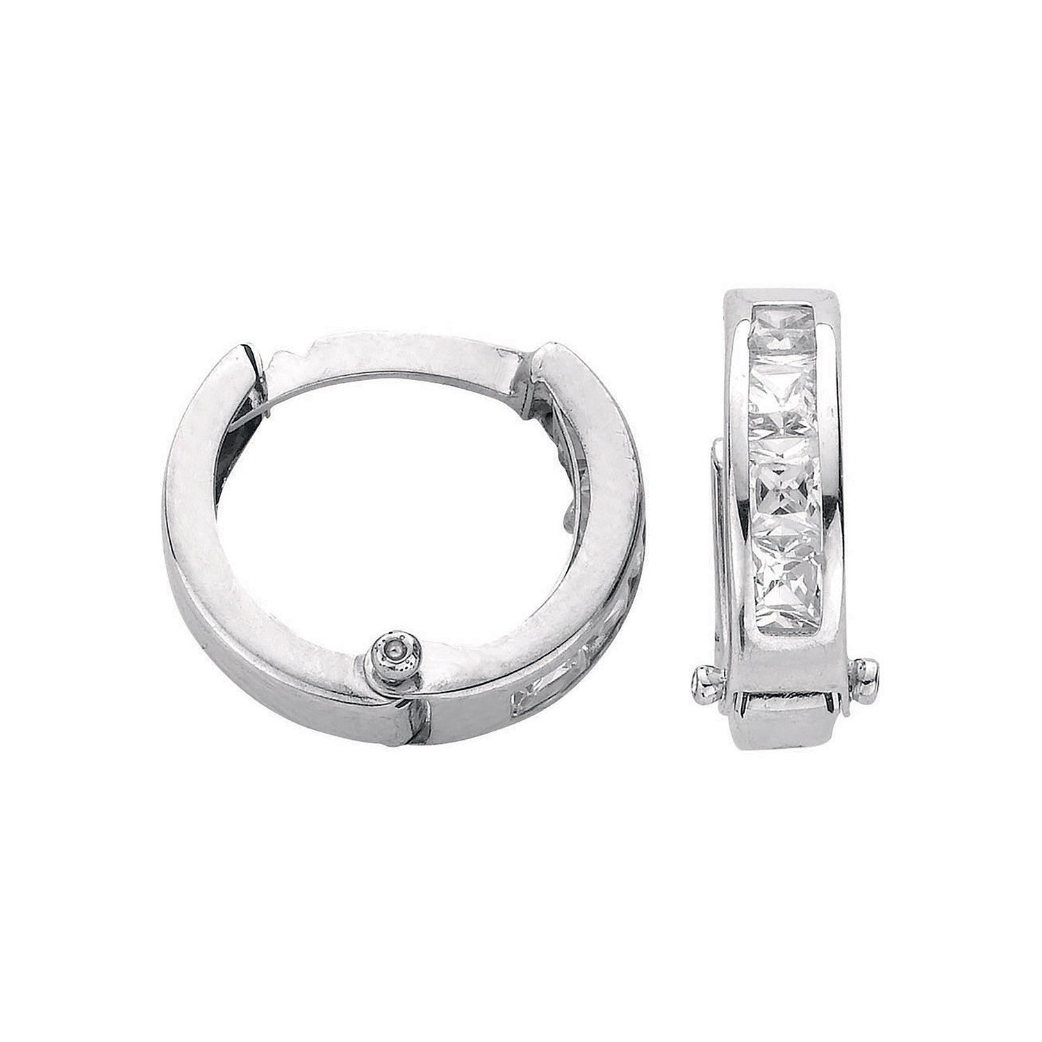 White Gold 12mm Princess Cut Cubic Zirconia Hinged Huggies - 9ct Gold