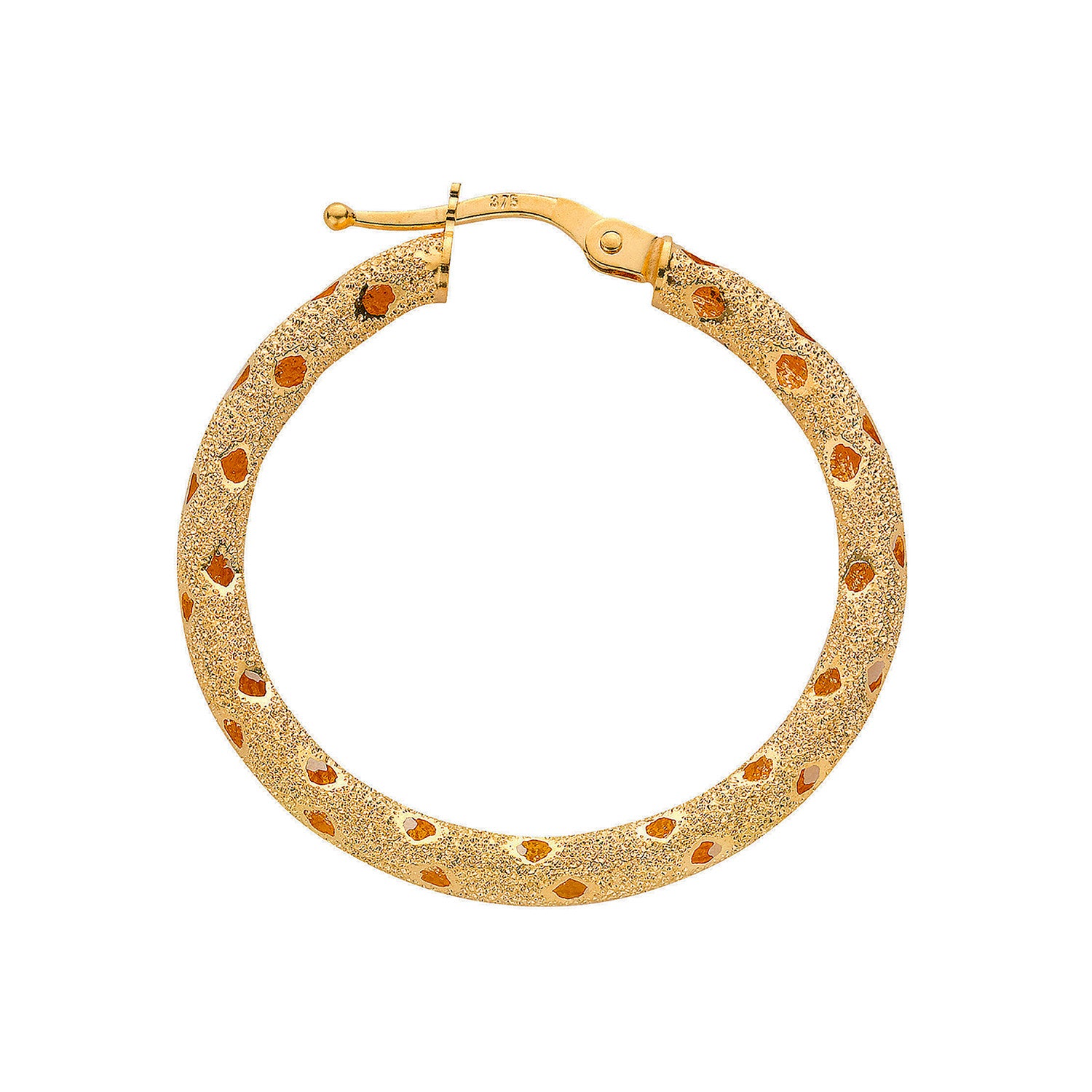 Yellow Gold 31mm Frosted Hoop Earrings - 9ct Gold