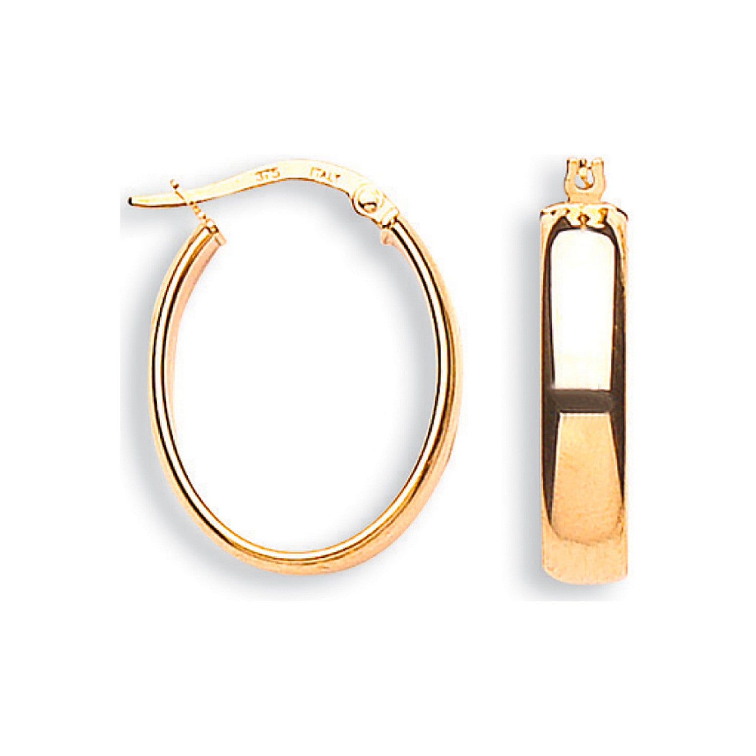 Yellow Gold Oval Tube Hoop Earrings - 9ct Gold