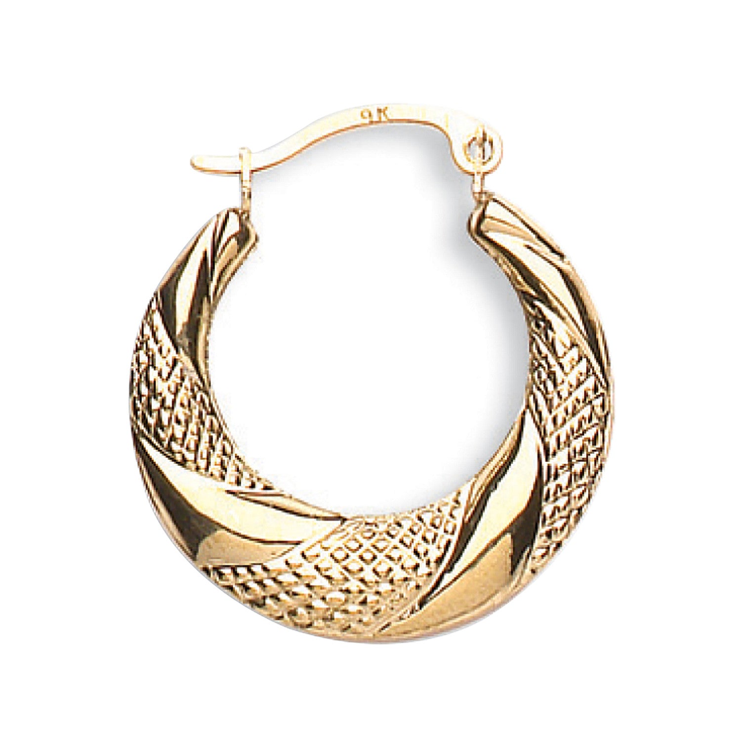 Yellow Gold 21mm Patterned Creoles - 9ct Gold