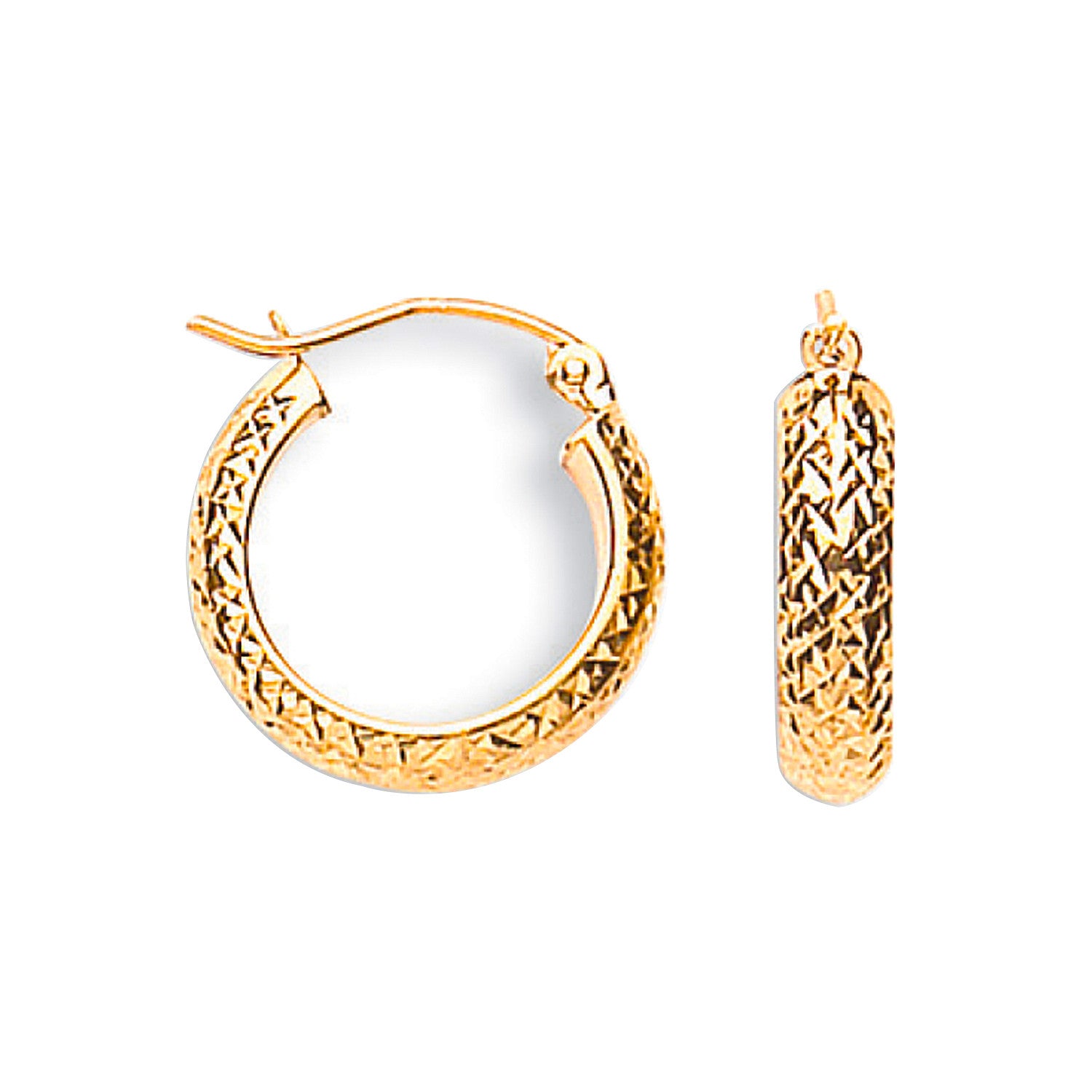 Yellow Gold D/C 17mm Hoop Earrings - 9ct Gold