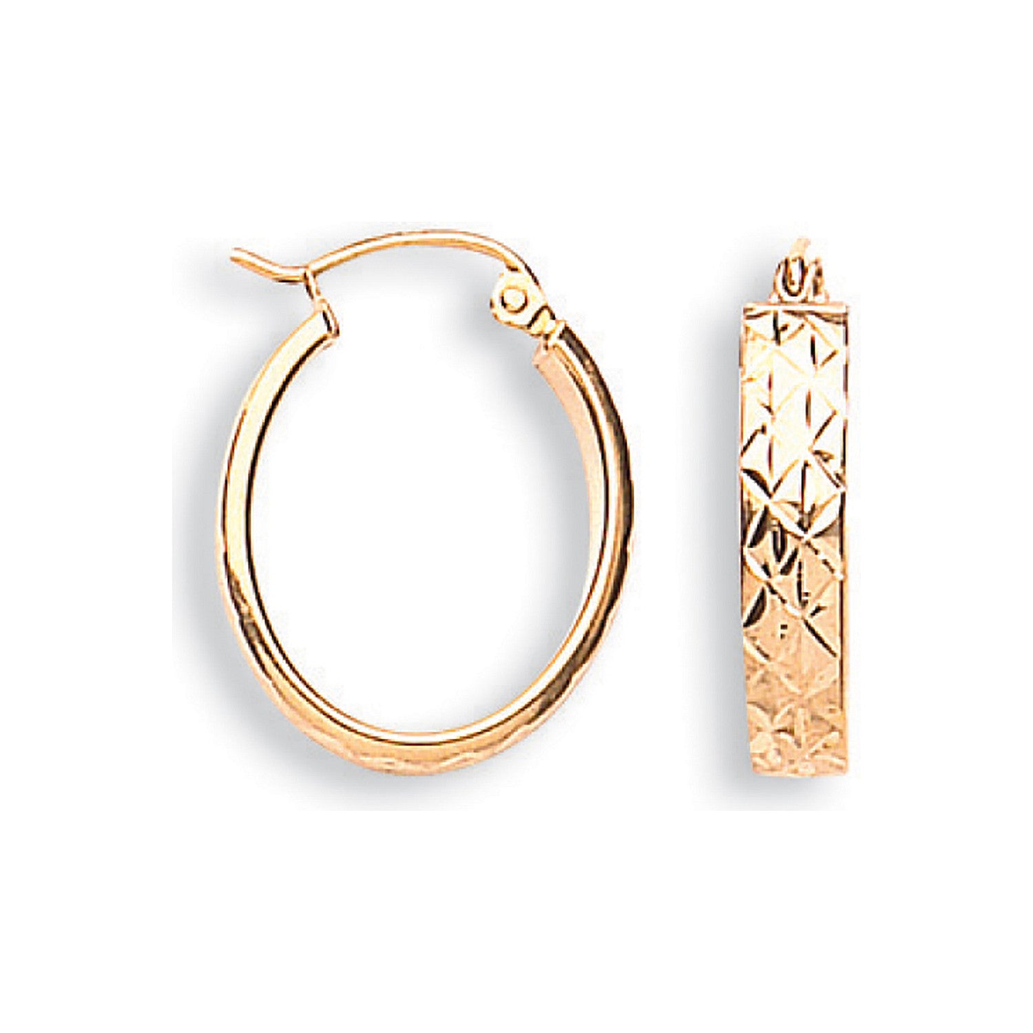 Yellow Gold D/C Oval Hoop Earrings - 9ct Gold