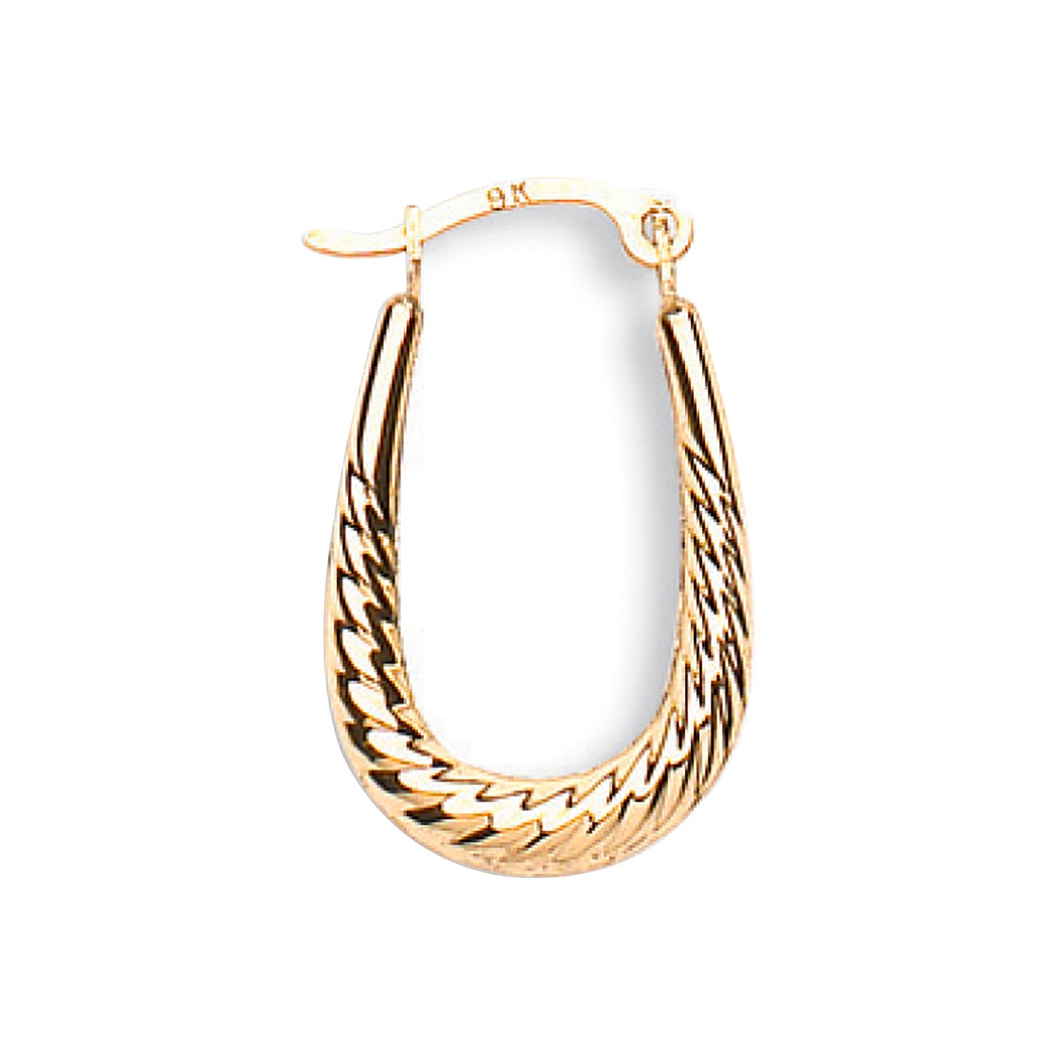 Yellow Gold Ribbed Oval Creoles - 9ct Gold