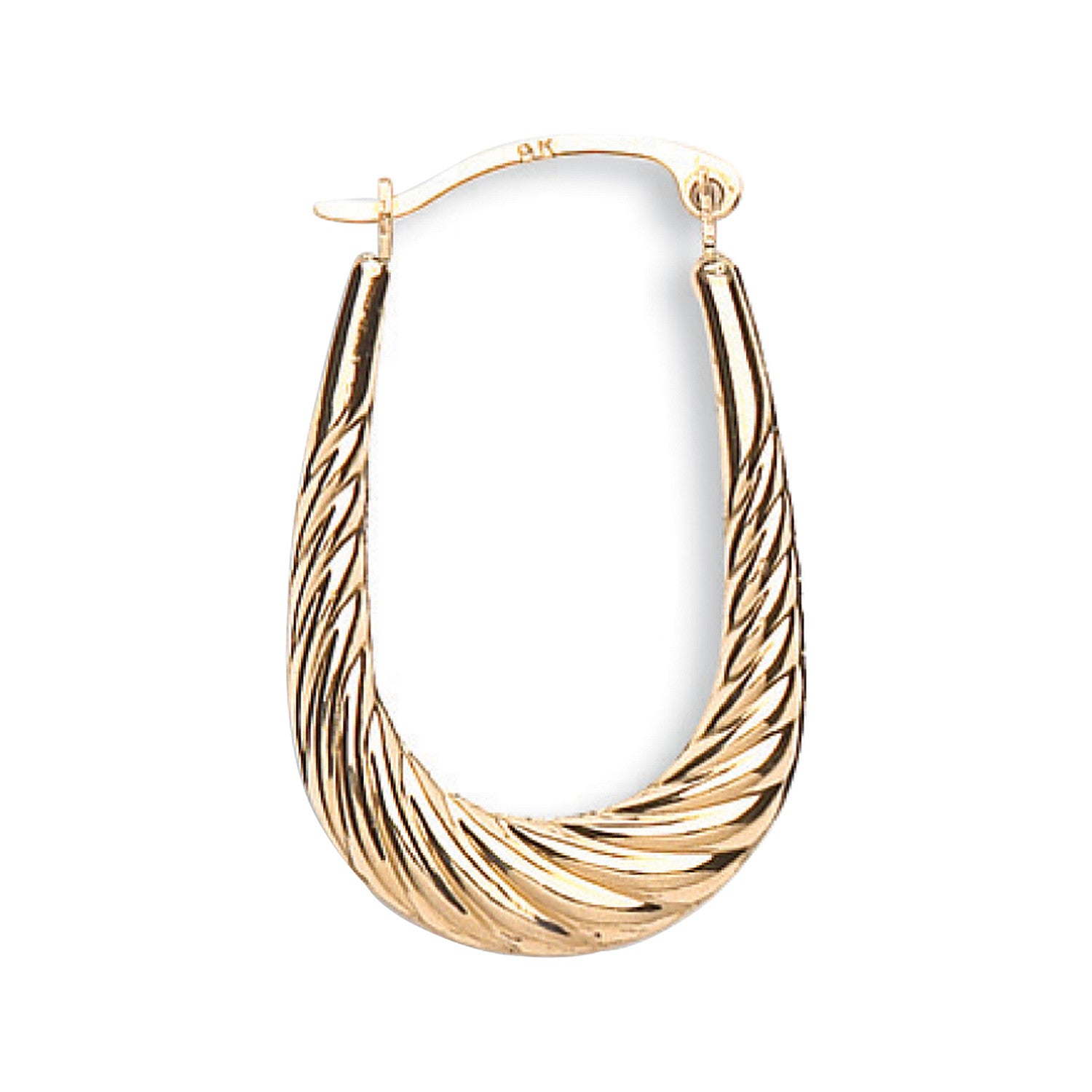 Yellow Gold Ribbed Oval Creoles - 9ct Gold
