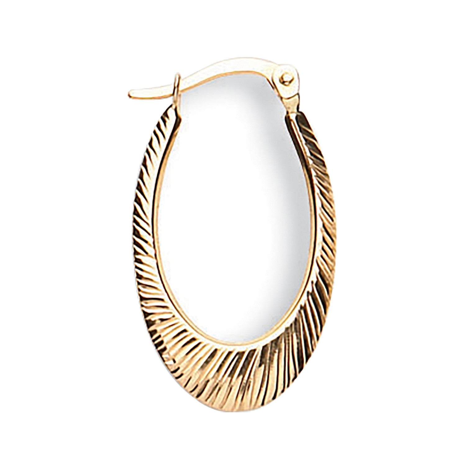 Yellow Gold Oval Ribbed Hoop Earrings - 9ct Gold
