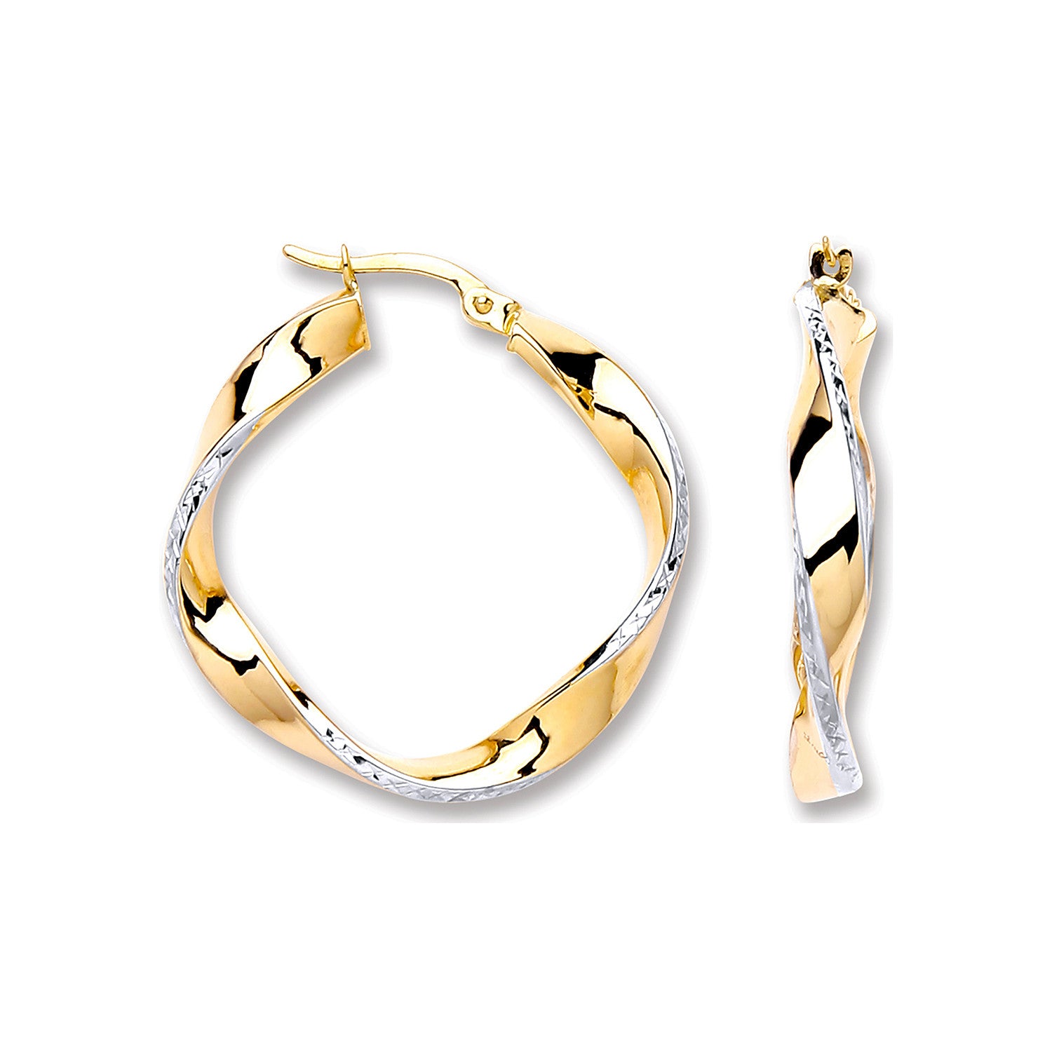 White & Yellow Gold 28mm Twisted Hoop Earrings - 9ct Gold