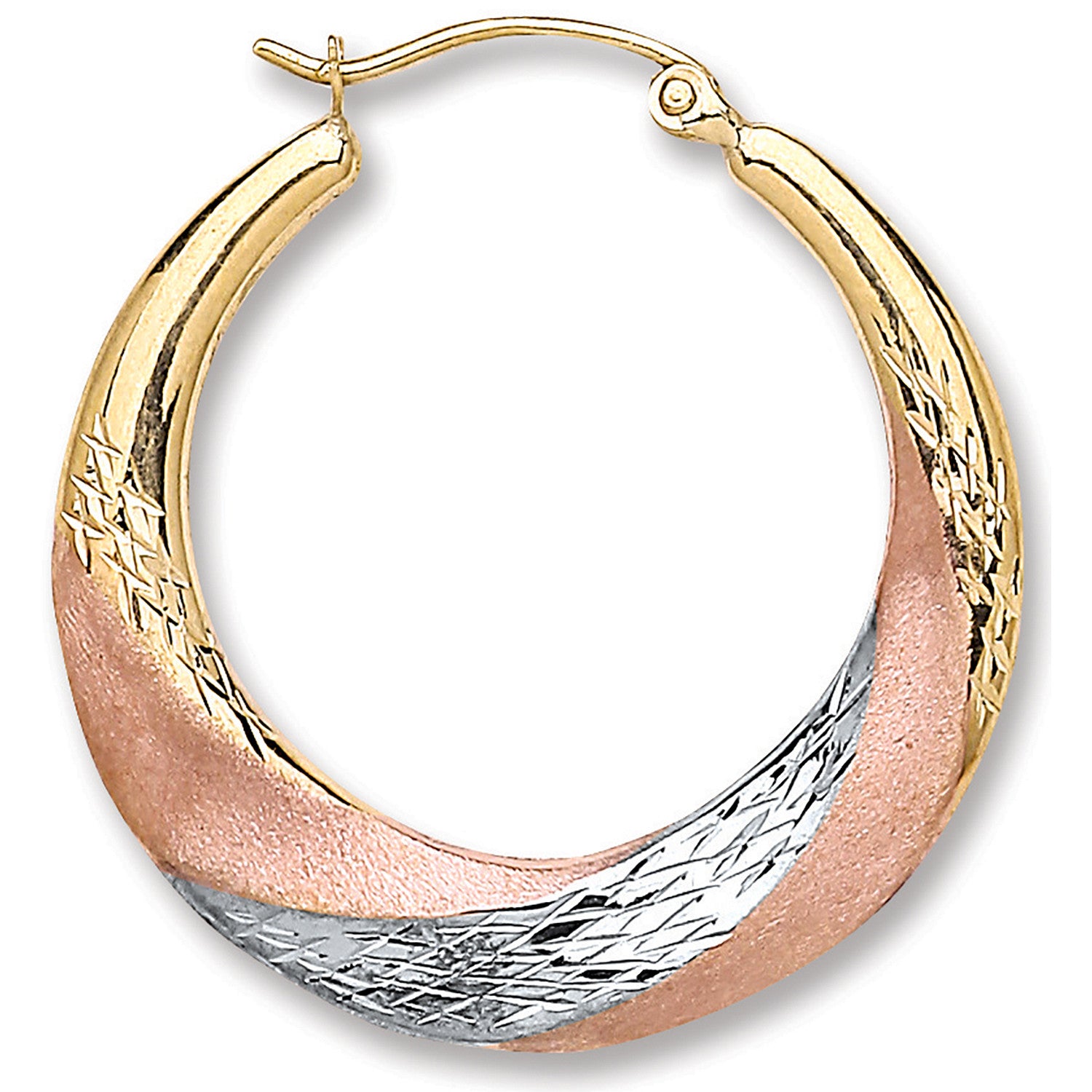 Yellow/White/R Gold 25mm Hoop Earrings - 9ct Gold