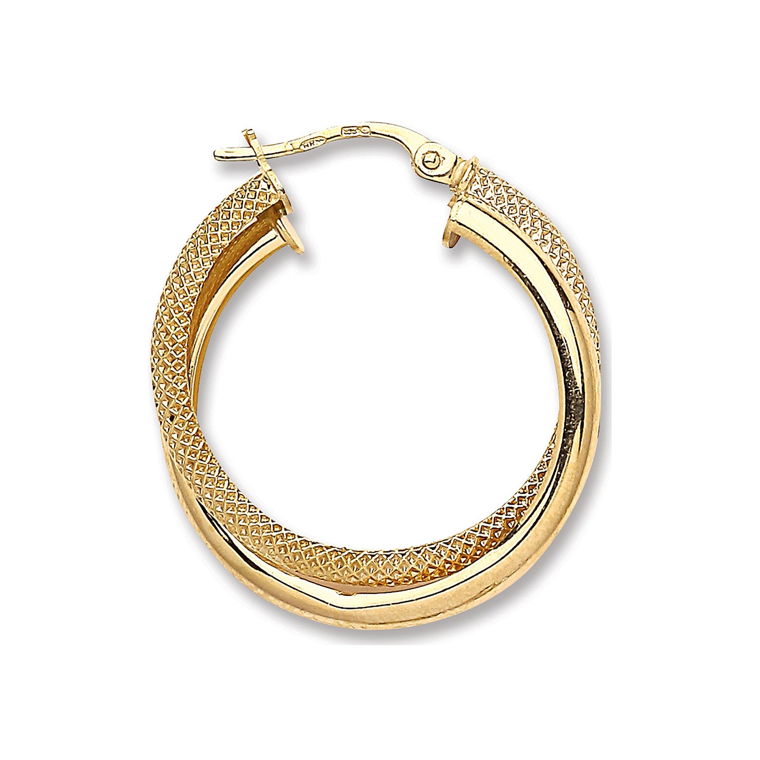 Yellow Gold Plain & Frosted Double Hoop Earrings - 9ct Gold