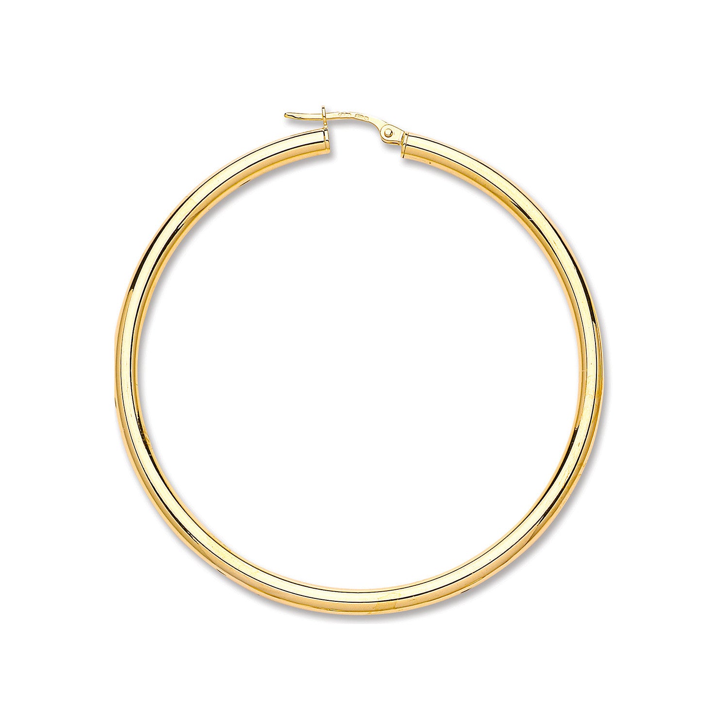 Yellow Gold 55mm Plain Tube Hoop Earrings - 9ct Gold