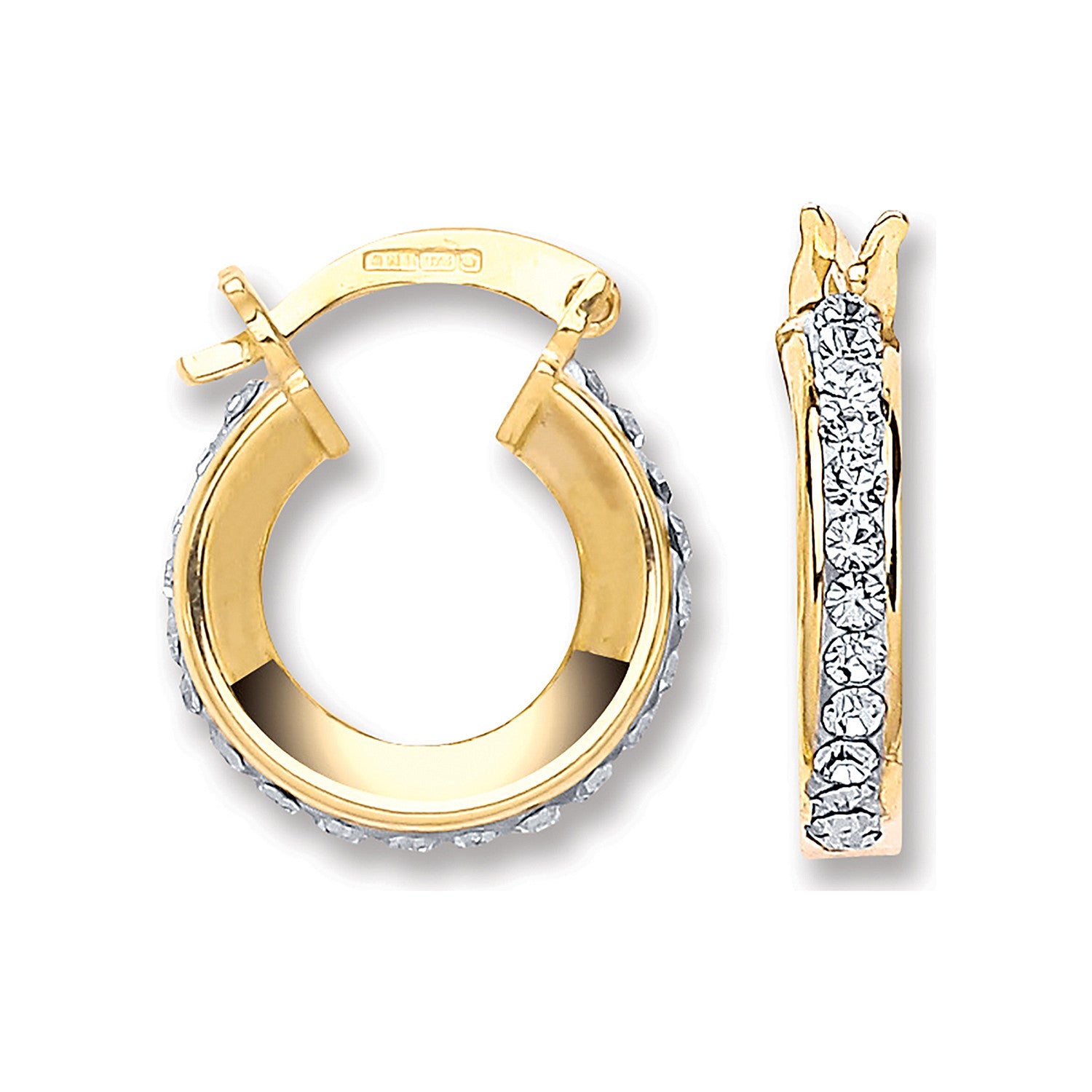 Yellow Gold 14mm Round Crystal Hoop - 9ct Gold
