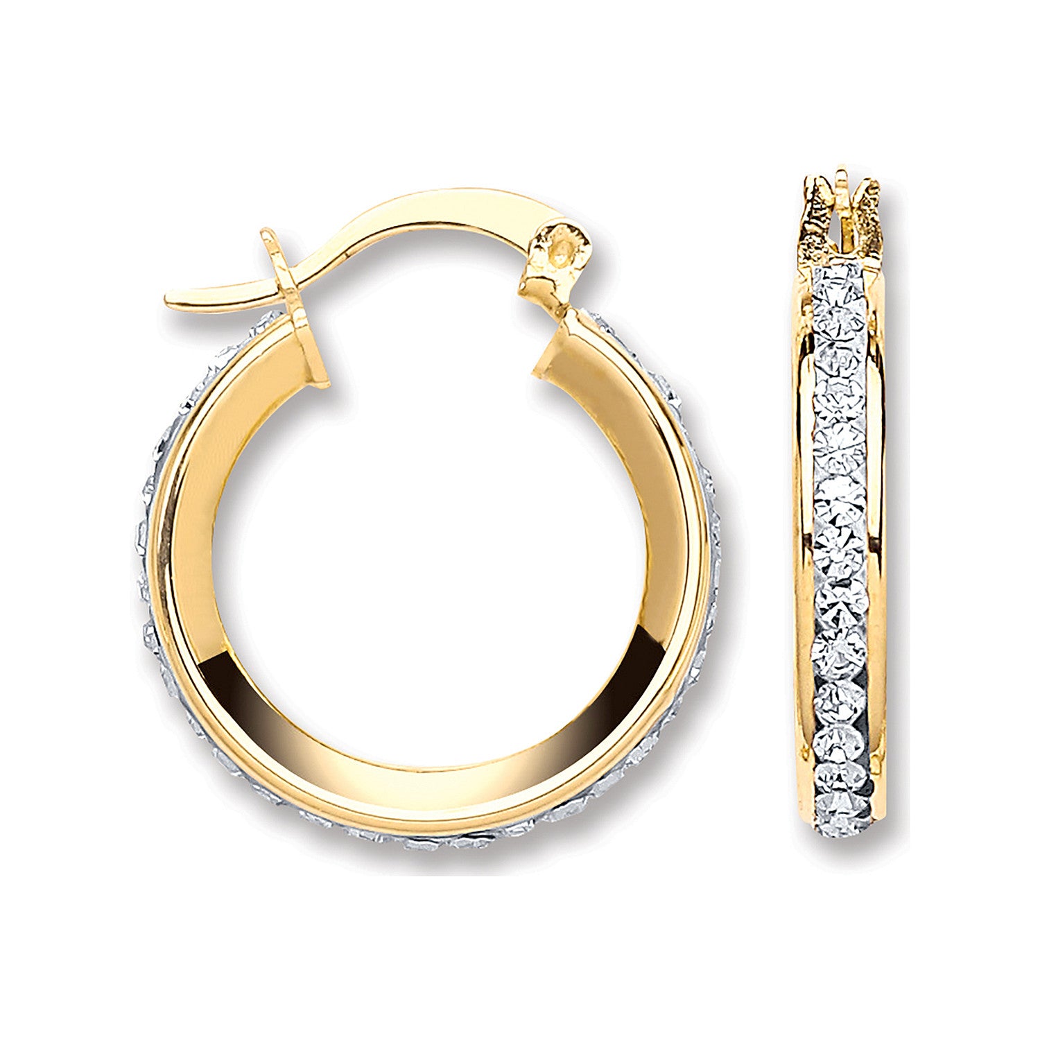 Yellow Gold 18mm Round Crystal Hoop - 9ct Gold