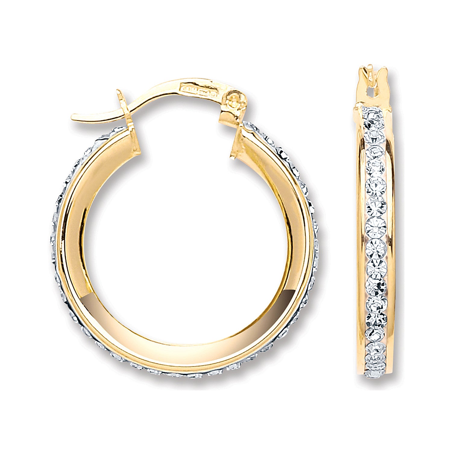 Yellow Gold 22mm Round Crystal Hoop - 9ct Gold