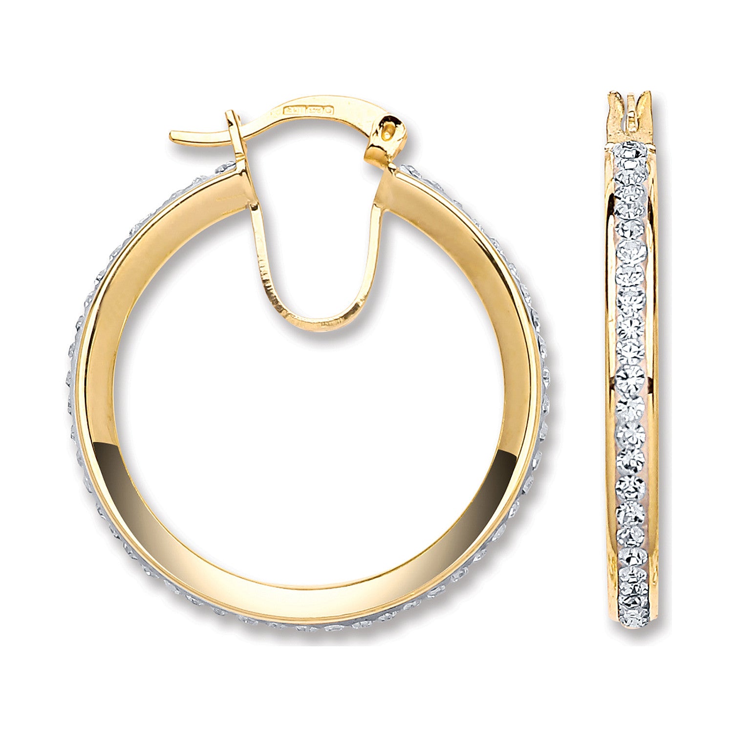 Yellow Gold 28mm Round Crystal Hoop