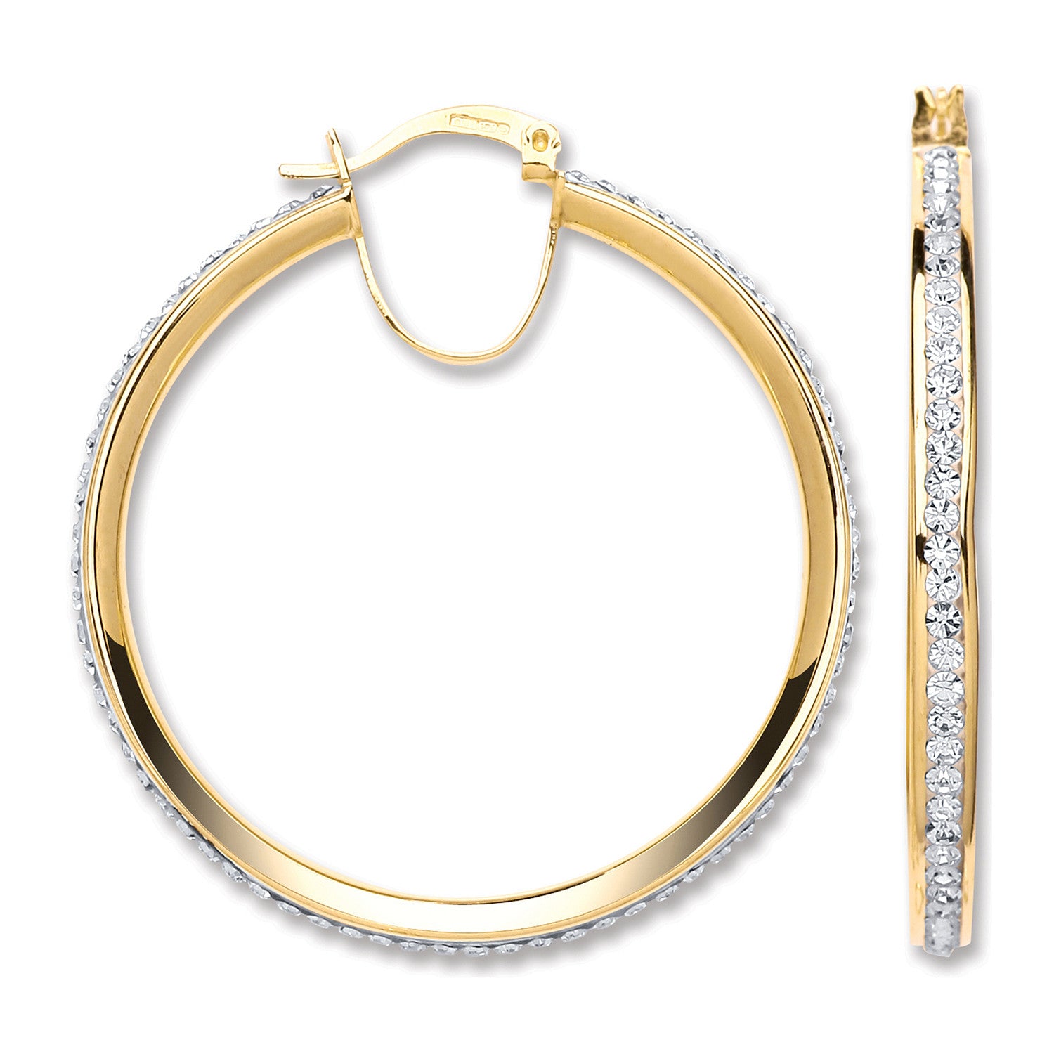 Yellow Gold 40mm Round Crystal Hoop - 9ct Gold
