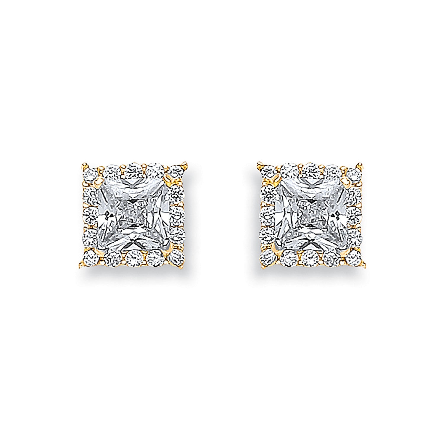 Yellow Gold Princess Cut Cubic Zirconia Centre Stud - 9ct Gold