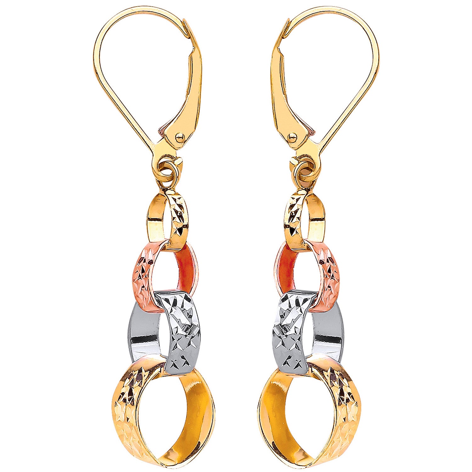 Three Colour Interlink Drop Earrings - 9ct Gold
