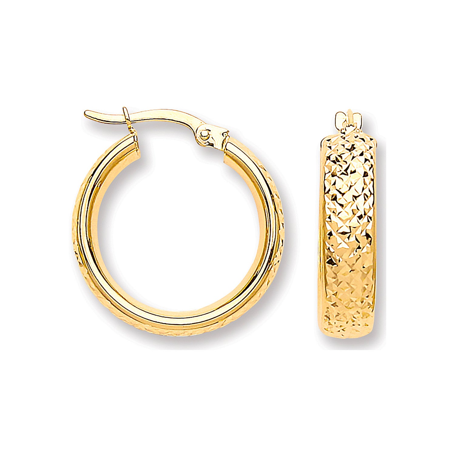Yellow Gold 20mm Tyre Tread Design D Shape Earrings - 9ct Gold