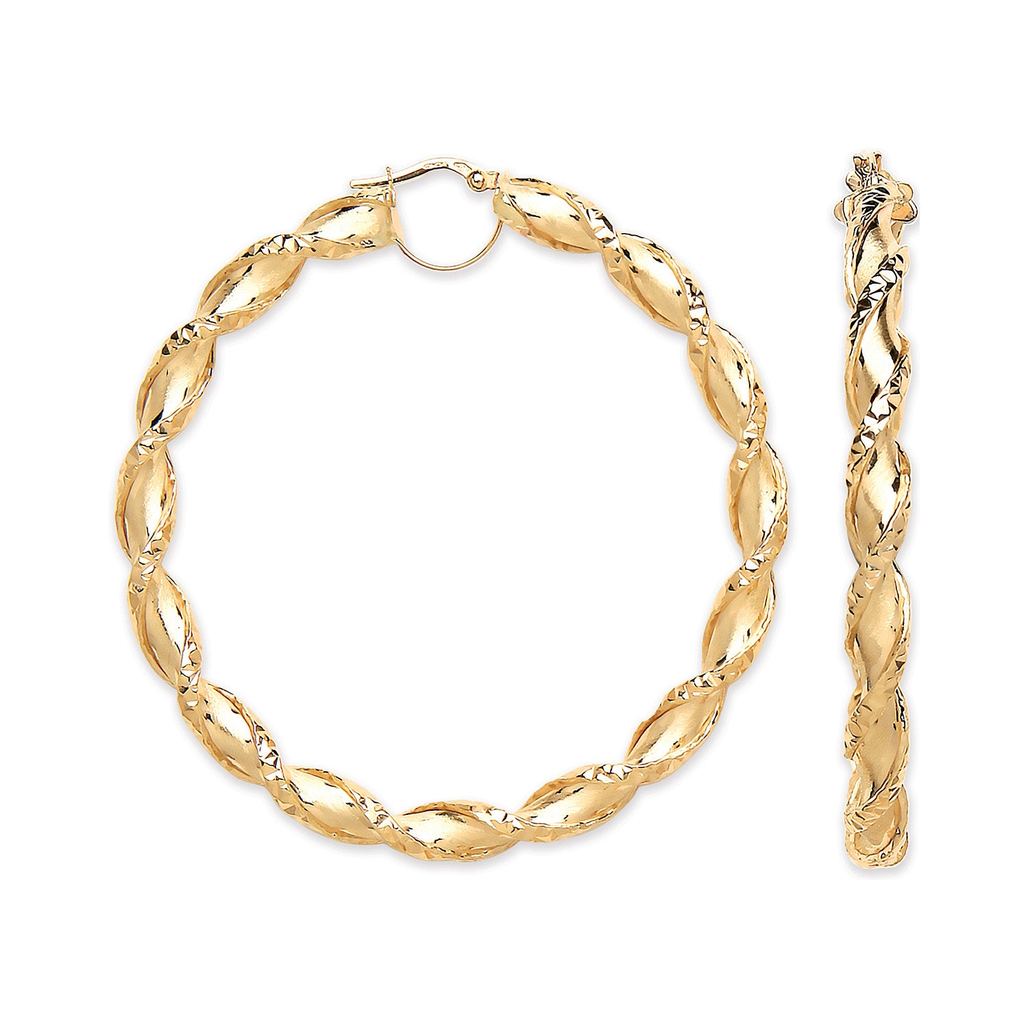Yellow Gold 61mm Twisted Hollow Hoop Earrings - 9ct Gold
