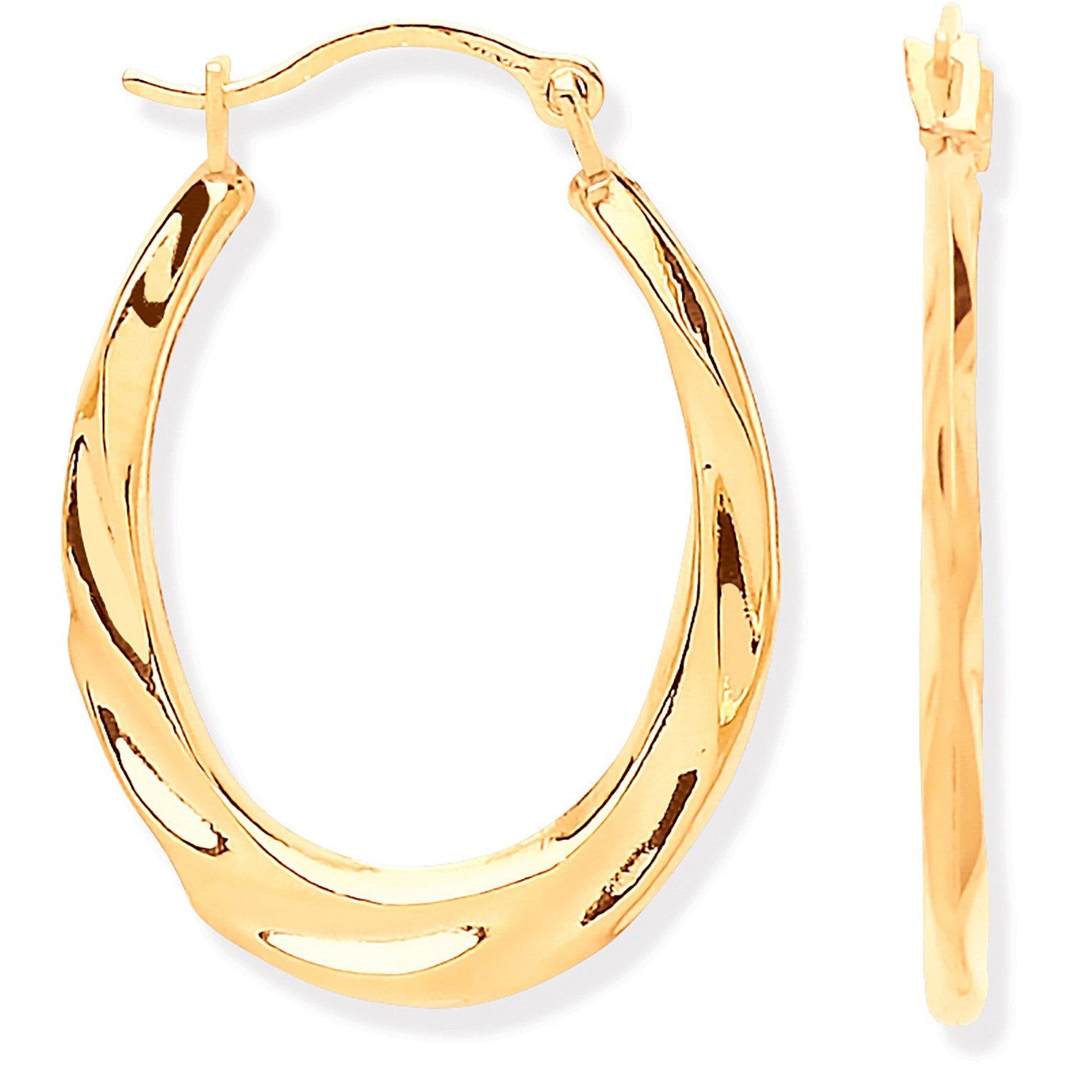 Yellow Gold Ribbed Hoop Earrings - 9ct Gold