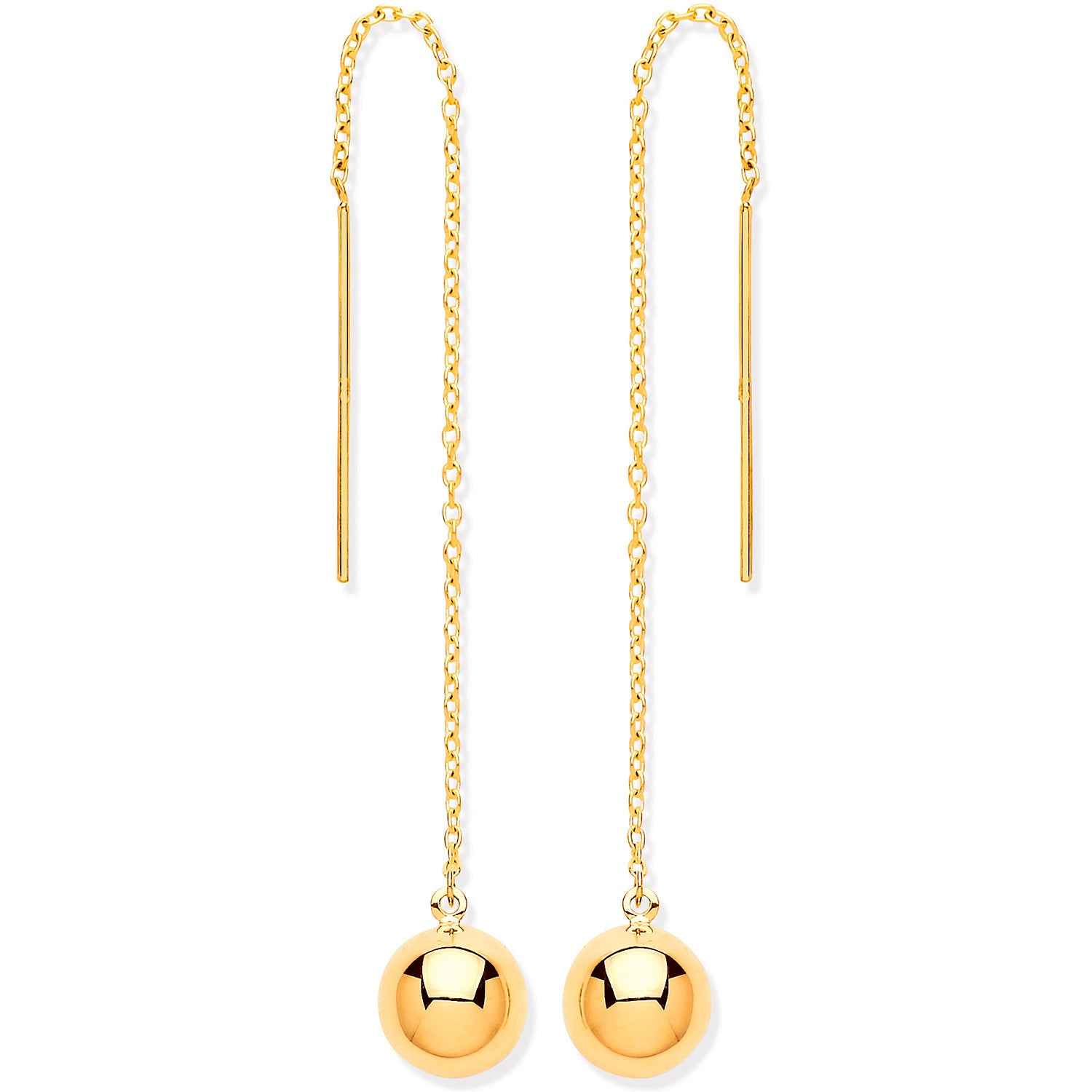 Yellow Gold Ball Chain Threader Earrings - 9ct Gold