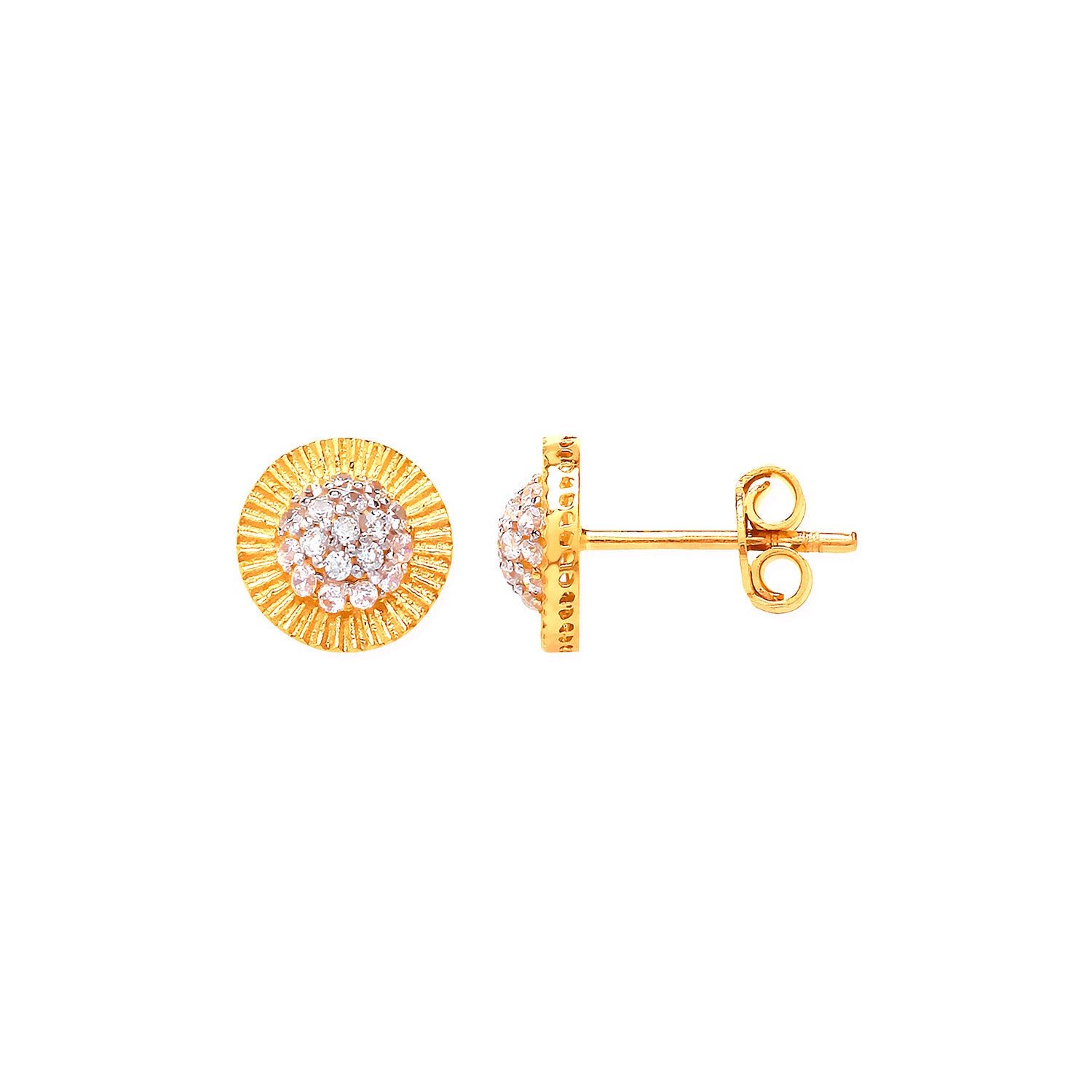 Yellow Gold 8mm Round Cubic Zirconia Stud Earrings - 9ct Gold