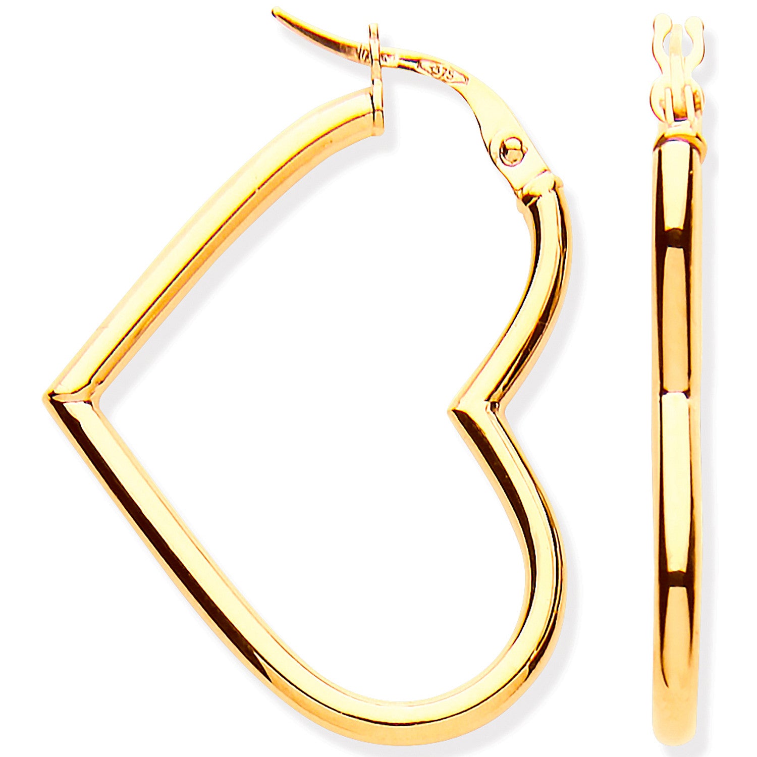Yellow Gold Hollow Tube Heart Shaped Earrings - 9ct Gold