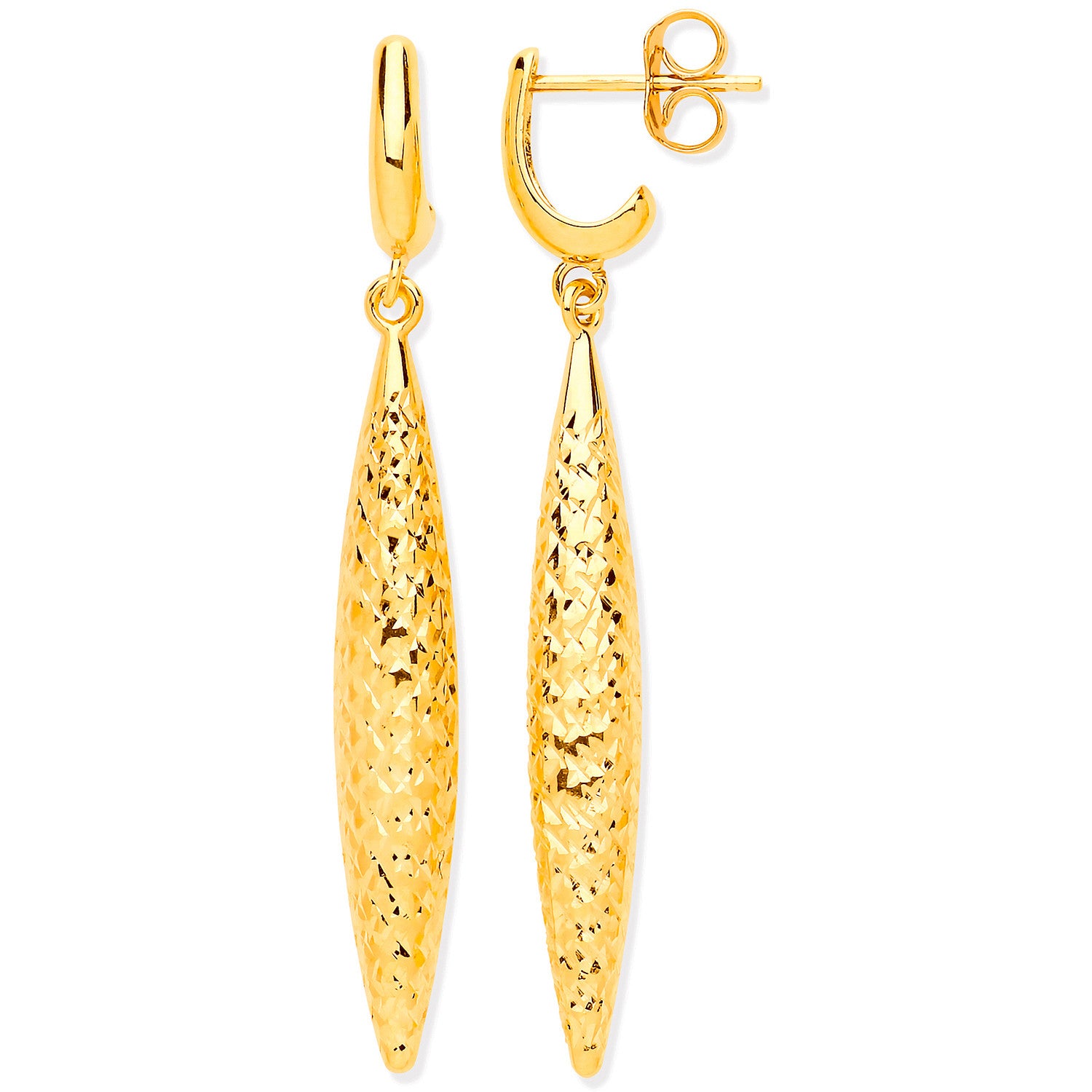 Yellow Gold Hollow Drop D/C Finish Earrings - 9ct Gold