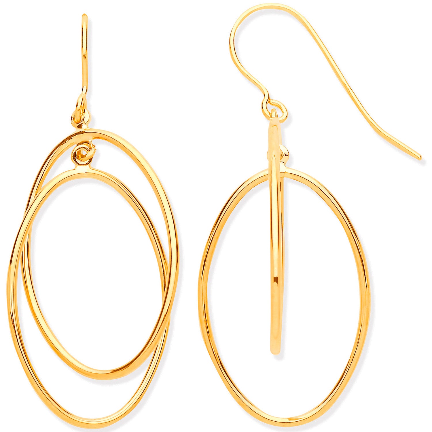Yellow Gold Entwined Open Oval Drop Earrings - 9ct Gold