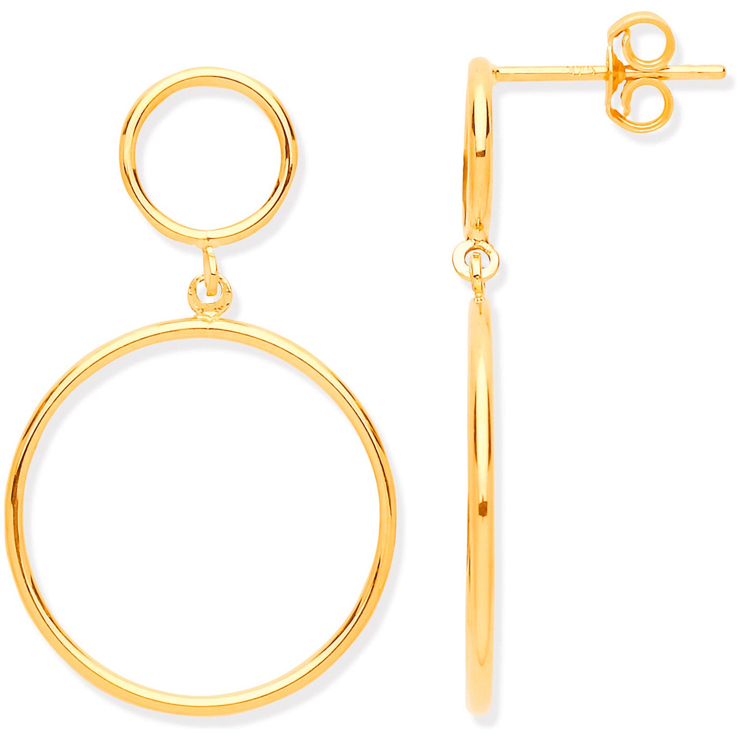 Yellow Gold Circles Open Drop Earrings - 9ct Gold