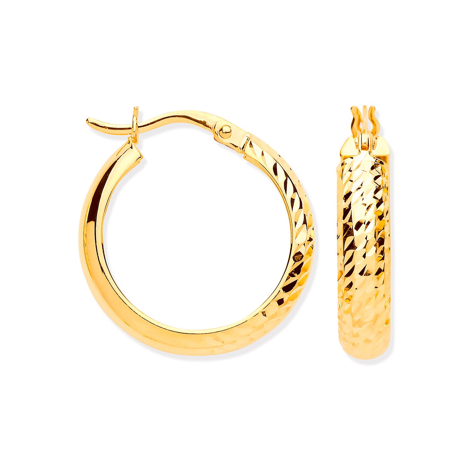 Yellow Gold 19mm Half DC Half Plain Hoop Earrings - 9ct Gold