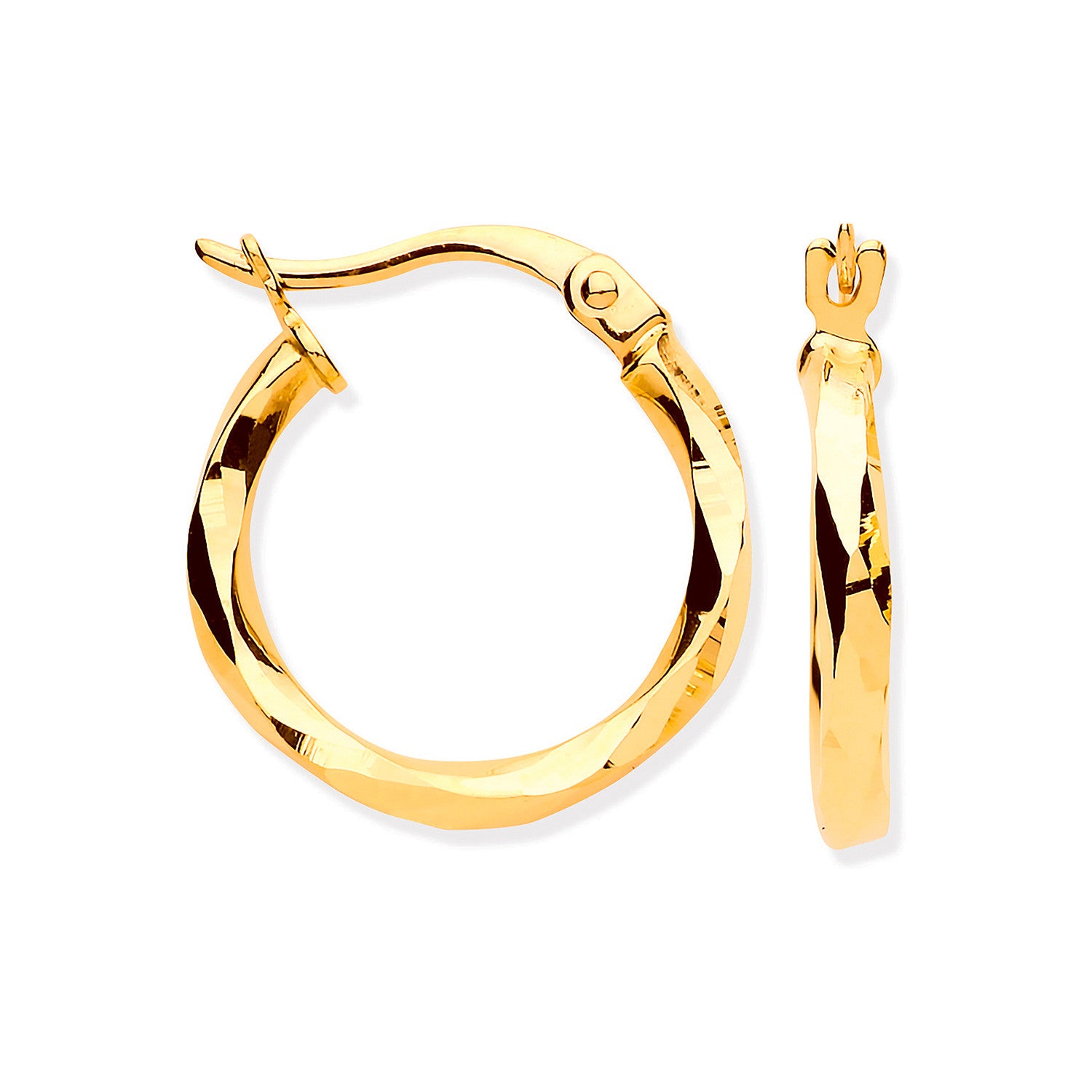 Yellow Gold 16mm Faceted Hoop Earrings - 9ct Gold