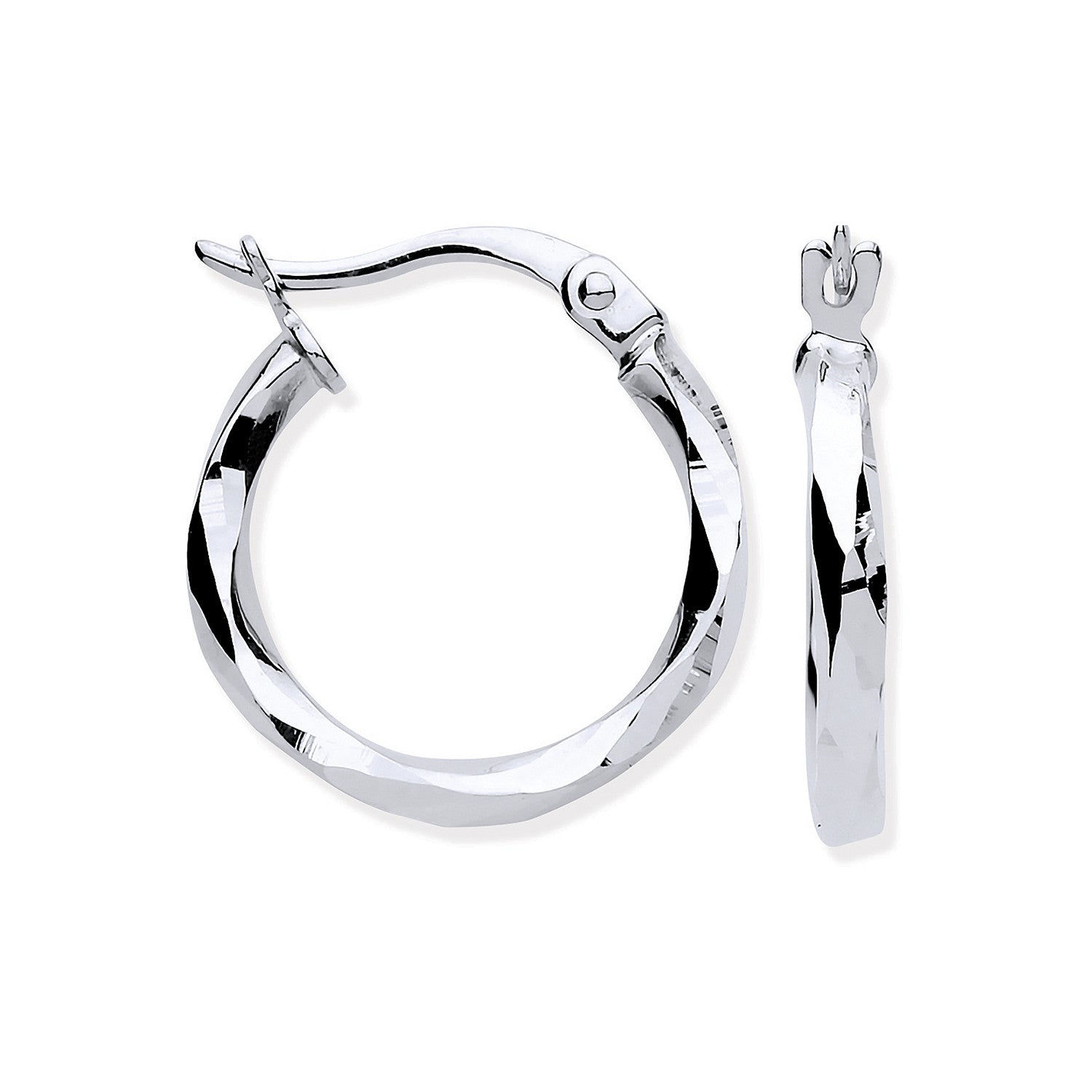 White Gold 16mm Faceted Hoop Earrings - 9ct Gold