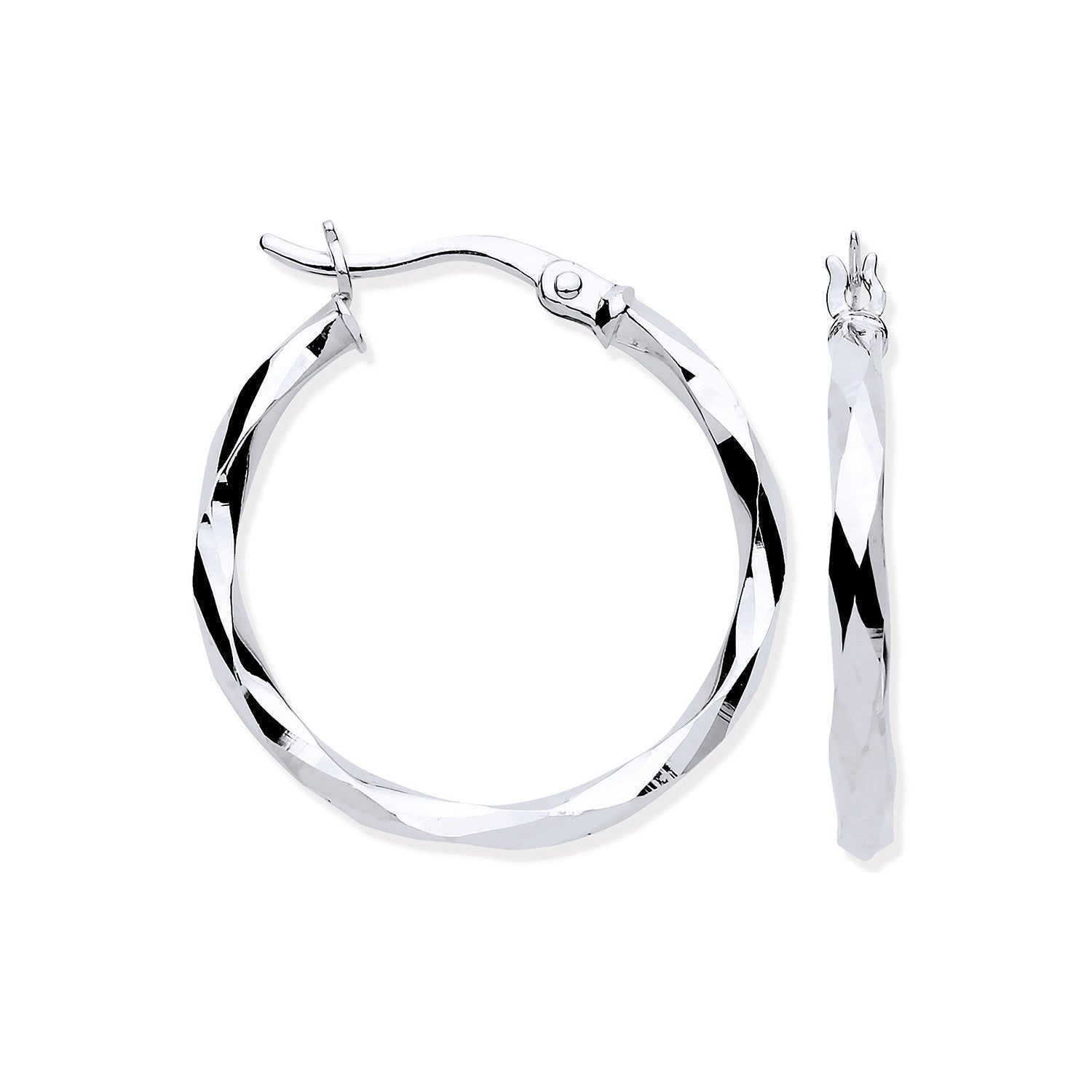 White Gold 22mm Faceted Hoop Earrings - 9ct Gold