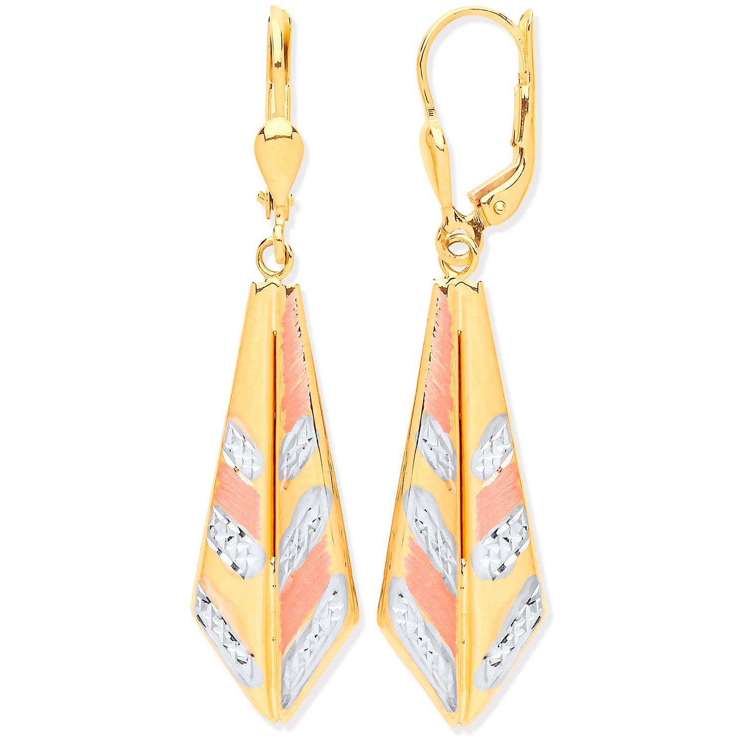 White,R & Yellow Gold Drop Earrings - 9ct Gold