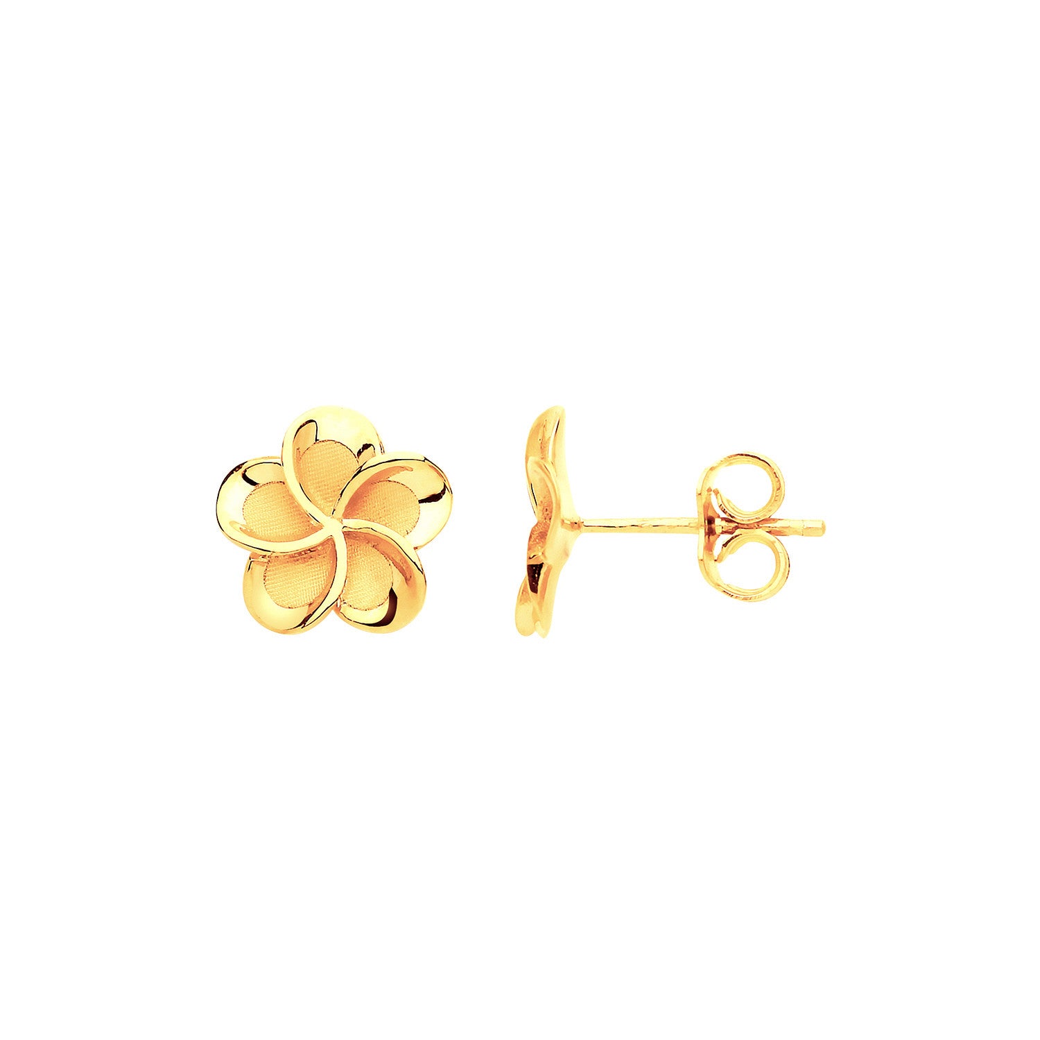 Yellow Gold 10mm Flower, Frosty Finish Stud Earrings - 9ct Gold