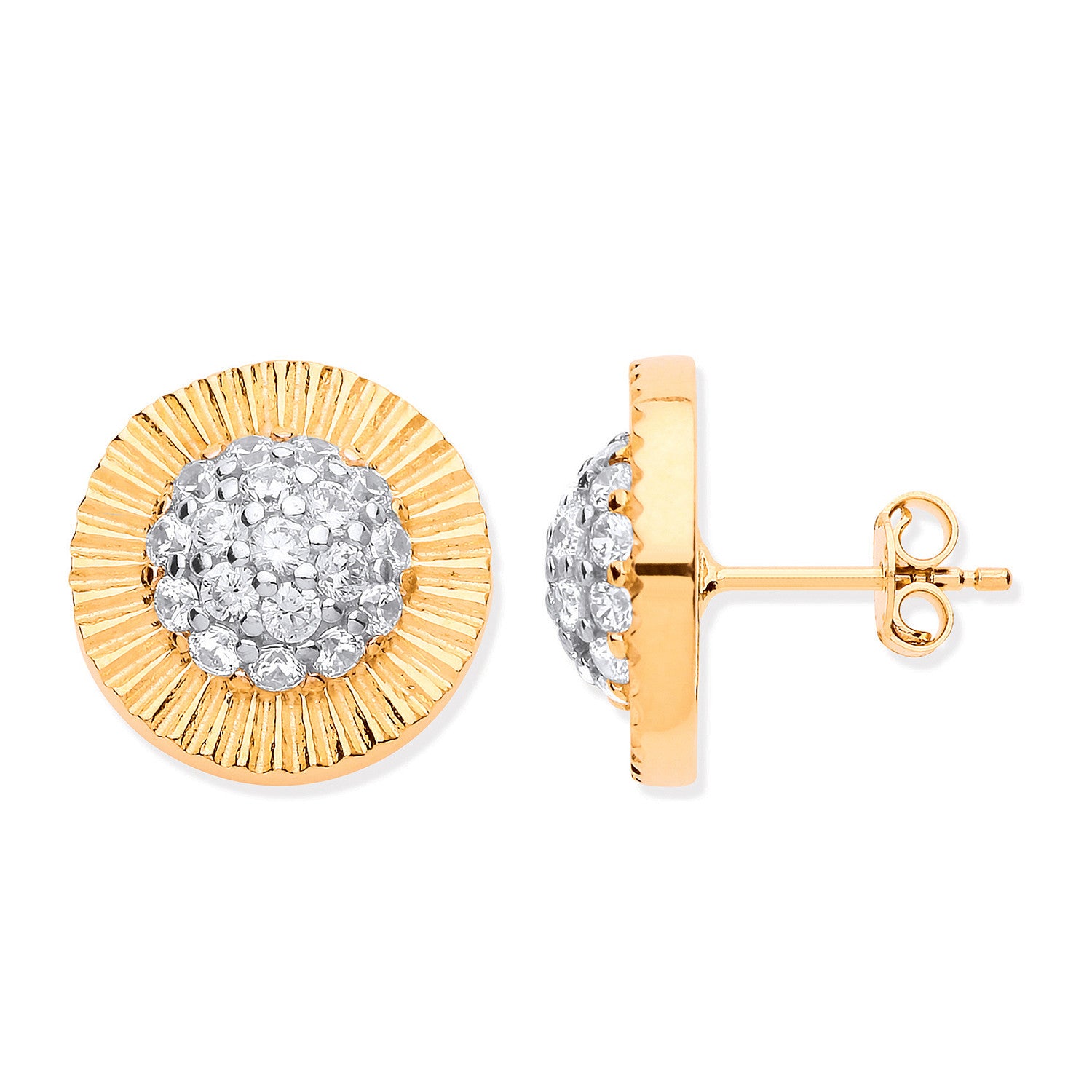 Yellow Gold 15mm Large Round Cubic Zirconia Stud Earrings - 9ct Gold