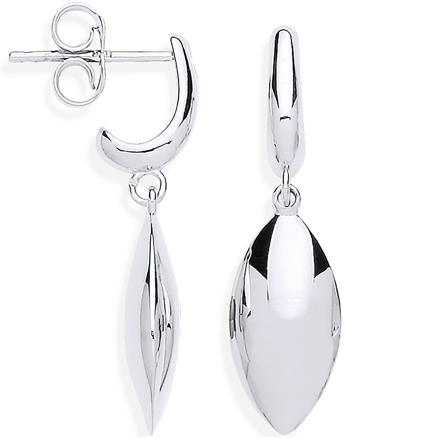 Boucles d'oreilles pendantes forme marquise creuses en or blanc - Or 9 carats
