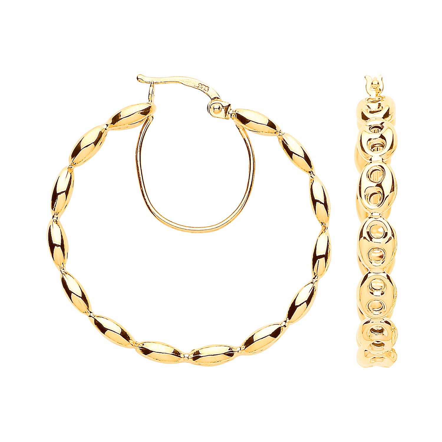 Yellow Gold Coffee Bean 30mm Hoop Earrings - 9ct Gold