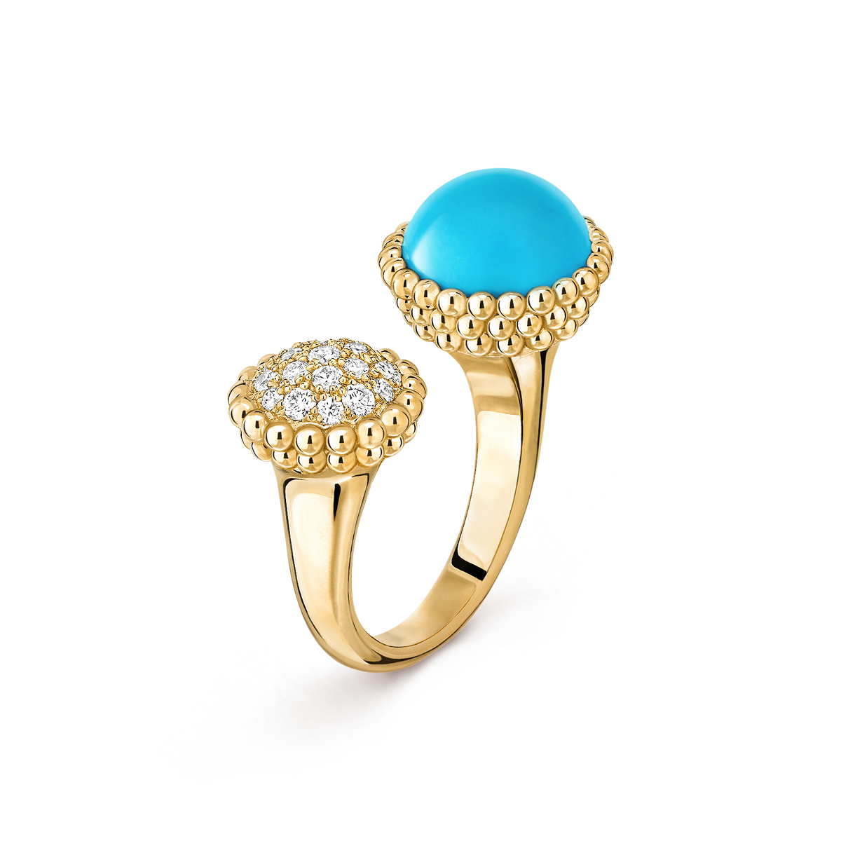 Van Cleef & Arpels Perlée Couleurs Turquoise Diamond Between the Finger Ring 18K Yellow Gold