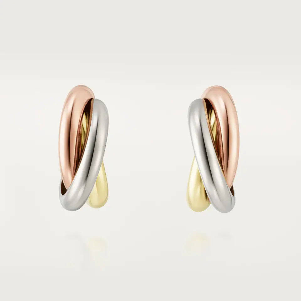 Cartier Trinity Earrings Classic Model 18K White, Yellow & Rose Gold