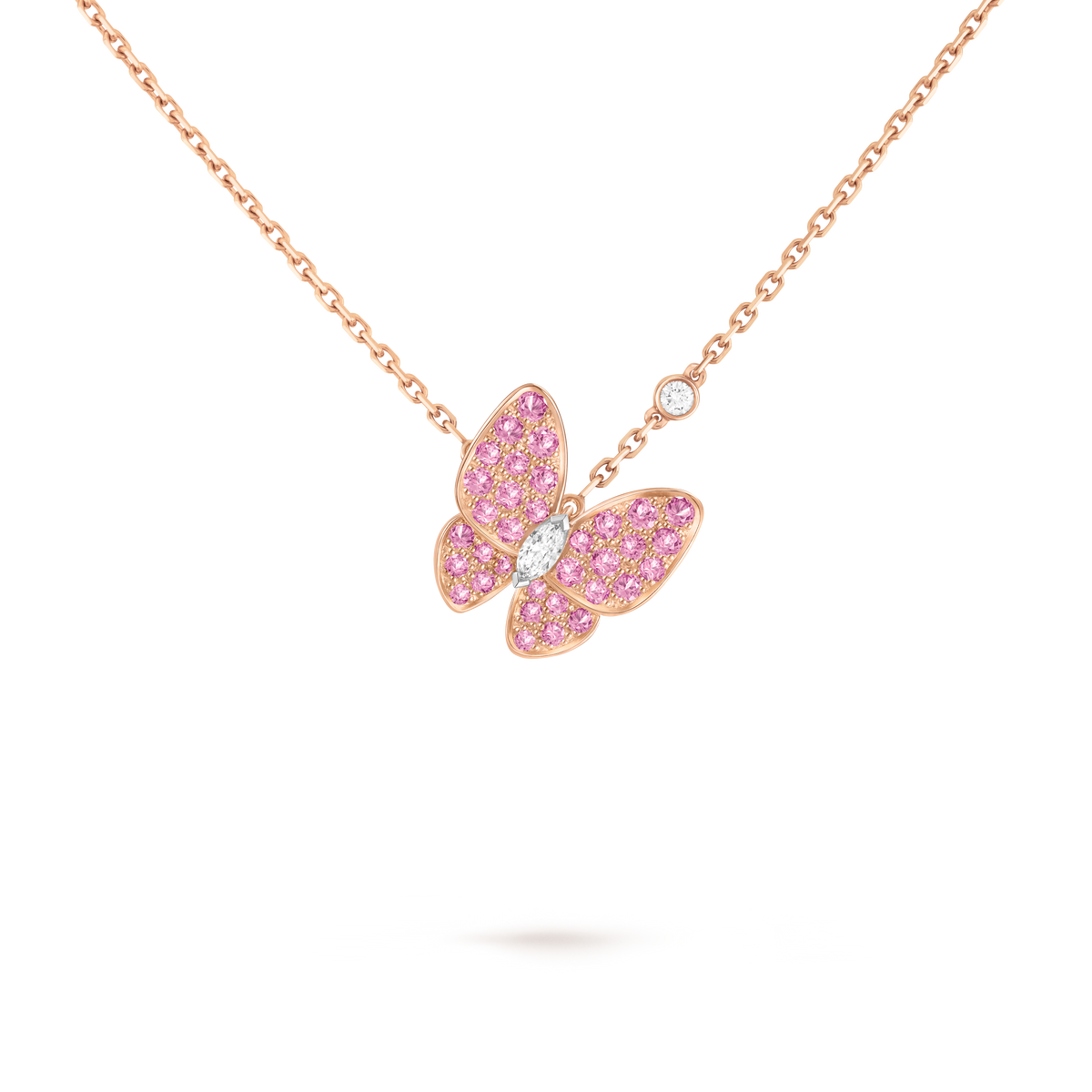 Van Cleef & Arpels Two Butterfly Diamond Sapphire Pendant 18K Rose & White Gold