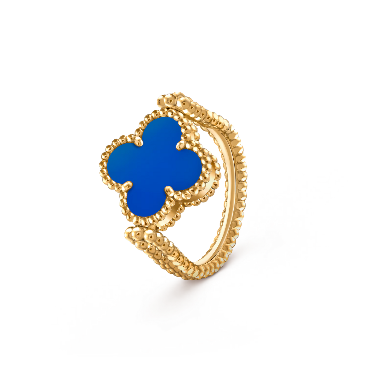 Van Cleef & Arpels Vintage Alhambra Blue Agate Diamond Reversible Ring 18K Yellow Gold