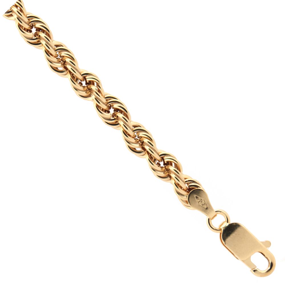 9ct Yellow Gold 5mm Gauge Hollow Diamond Cut Rope