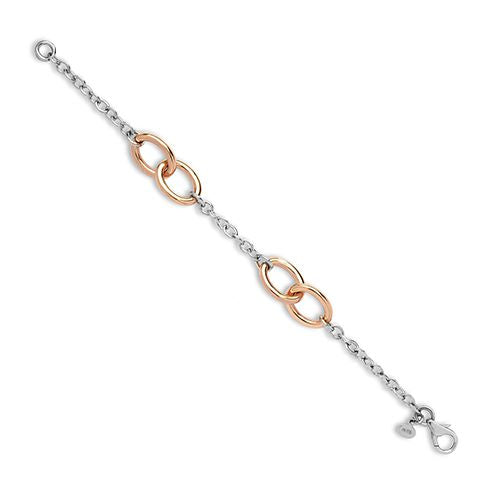 9ct White and Rose Solid Bi Colour Oval Link Chain Bracelet