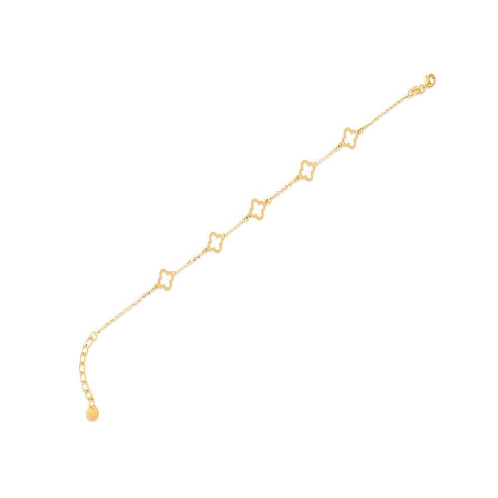 9ct Yellow Gold Cable Link Clover Bracelet 6.5+1 inch length