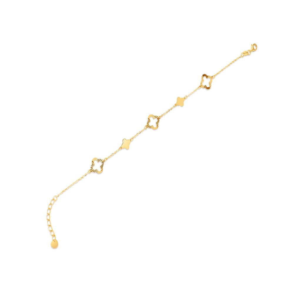 9ct Yellow Gold Cable Link Clover Bracelet 6.5+1 inch length