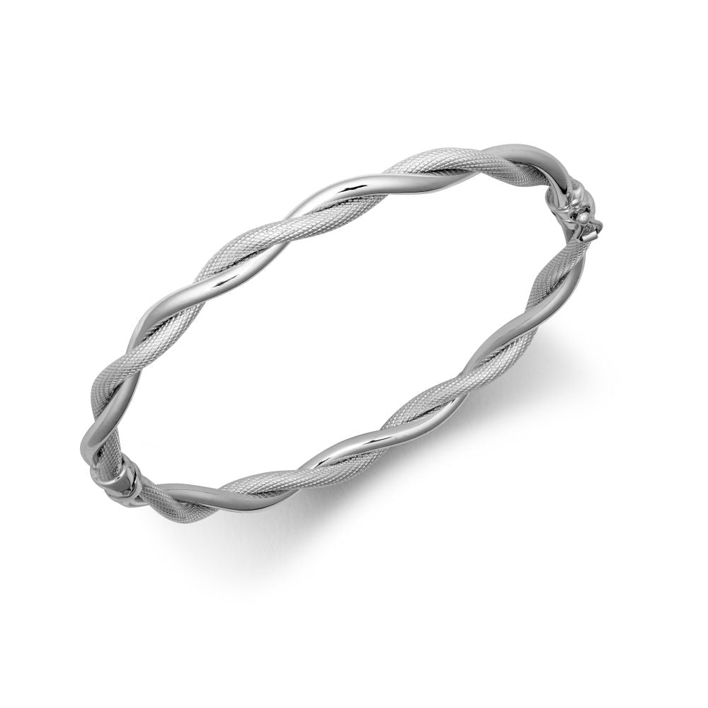 9ct White Gold Polished & Mesh Twist Bangle