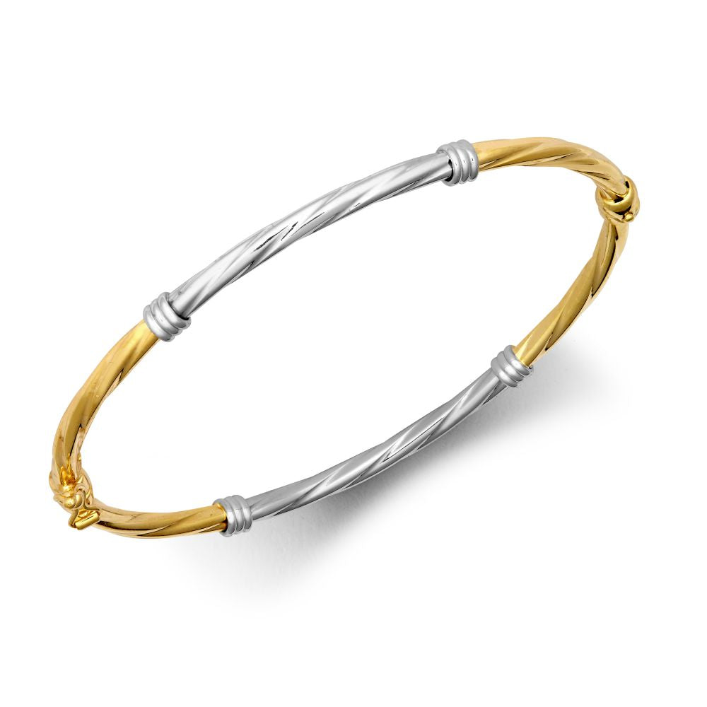 9ct White and Yellow Gold Twist Bangle