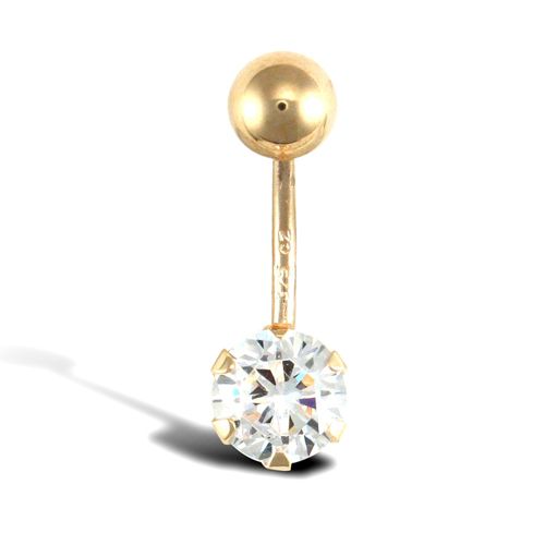 9ct Yellow Gold Cubic Zirconia Belly Bar